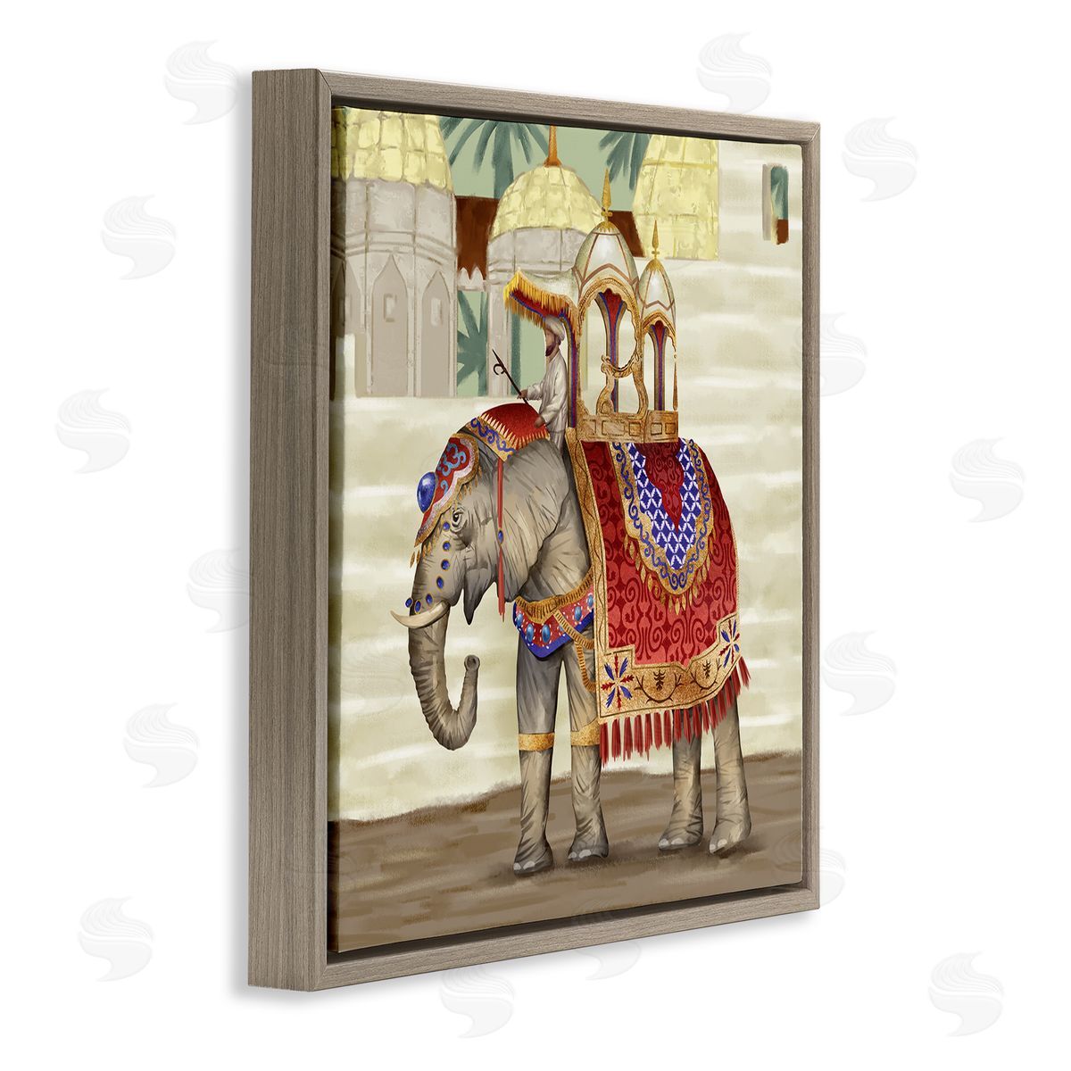Ziwei Li Elephant Parade Eastern Culture Dome Architecture Brown Floating Frame Canvas Wall Art Print