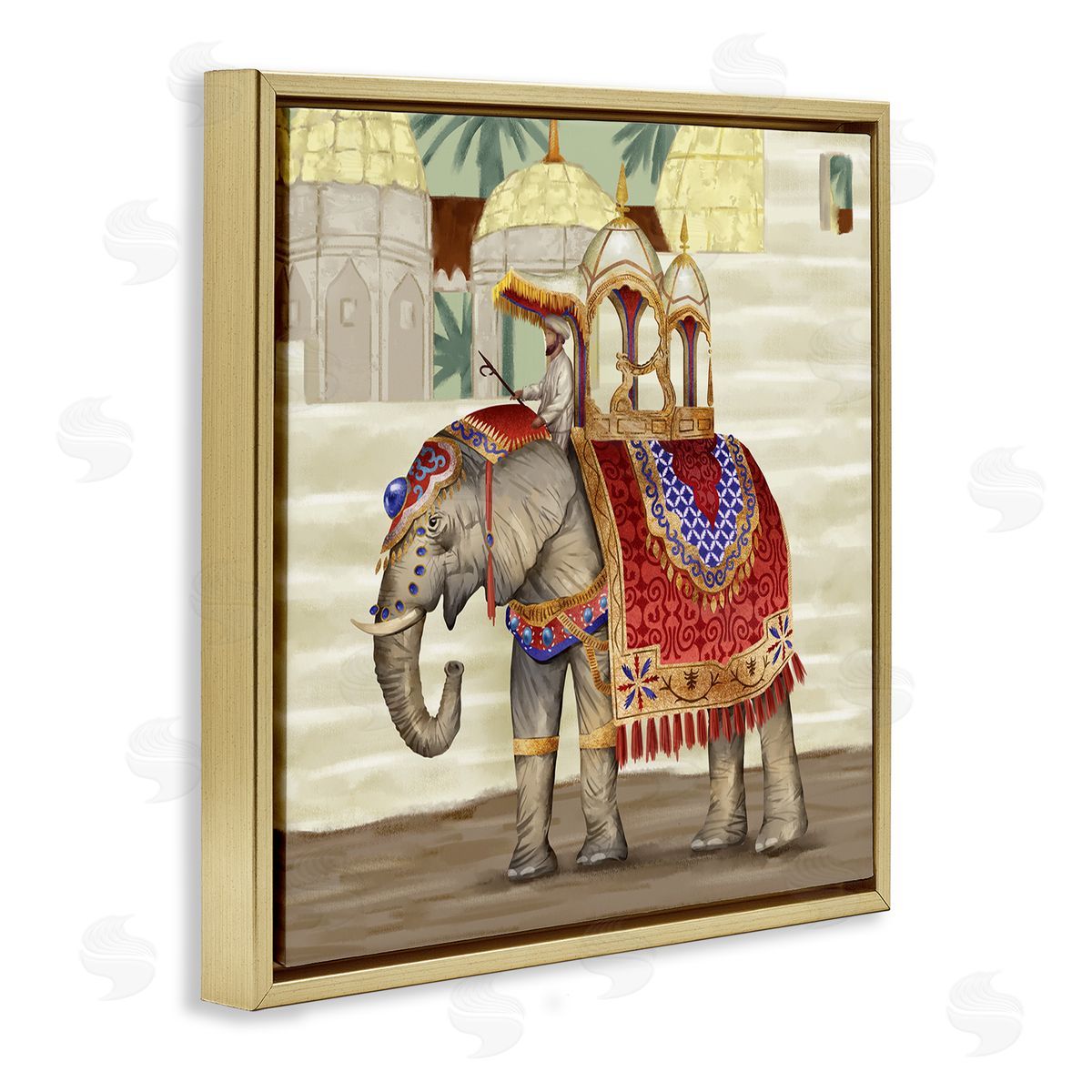 Ziwei Li Elephant Parade Eastern Culture Dome Architecture Gold Floating Frame Canvas Wall Art Print