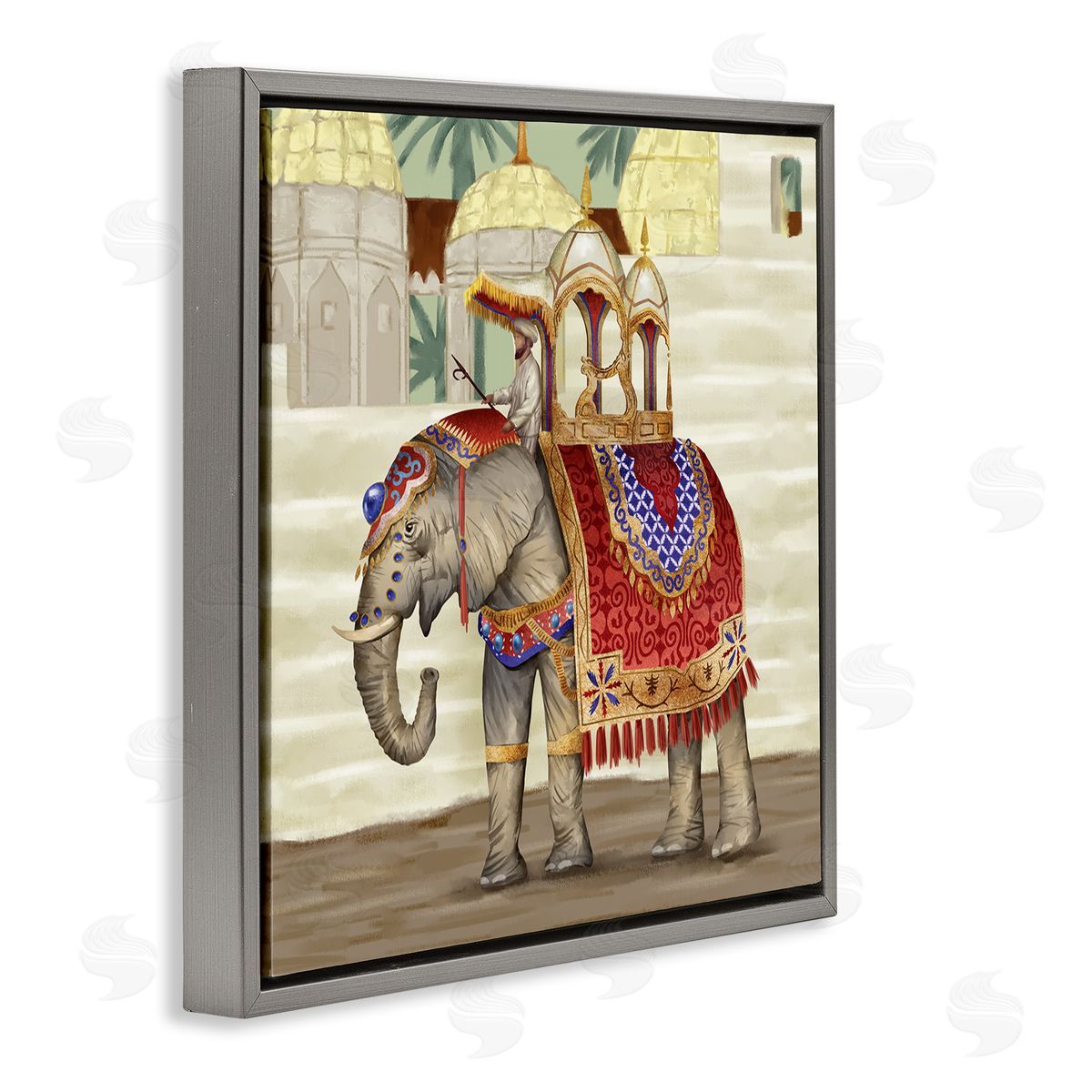 Ziwei Li Elephant Parade Eastern Culture Dome Architecture Gray Floating Frame Canvas Wall Art Print