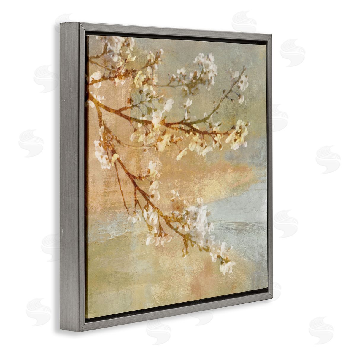 John Seba Vintage Cherry Blossom Tree Branch Distressed Charm Gray Floating Frame Canvas Wall Art Print