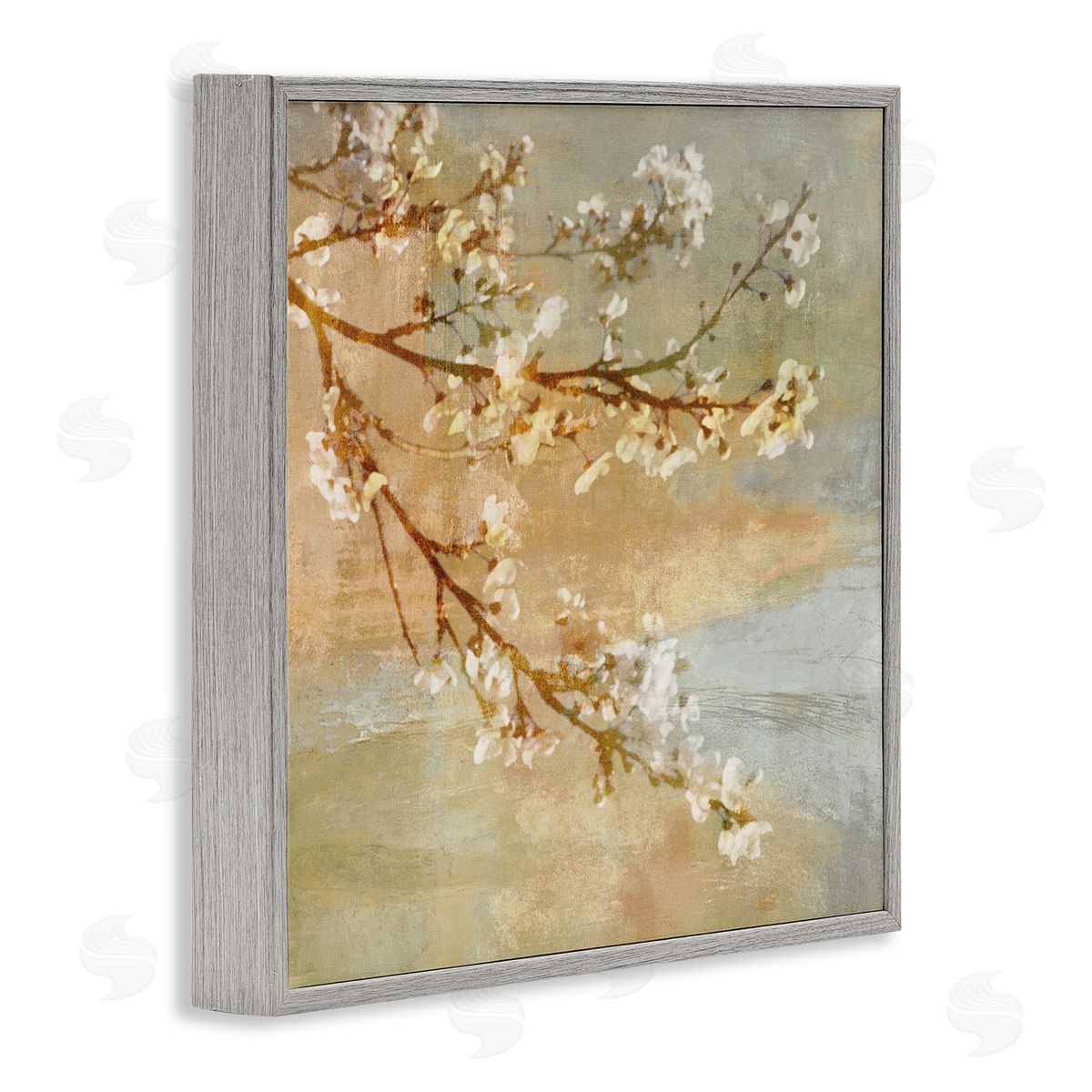 John Seba Vintage Cherry Blossom Tree Branch Distressed Charm Gray Framed Glicee Wall Art Print