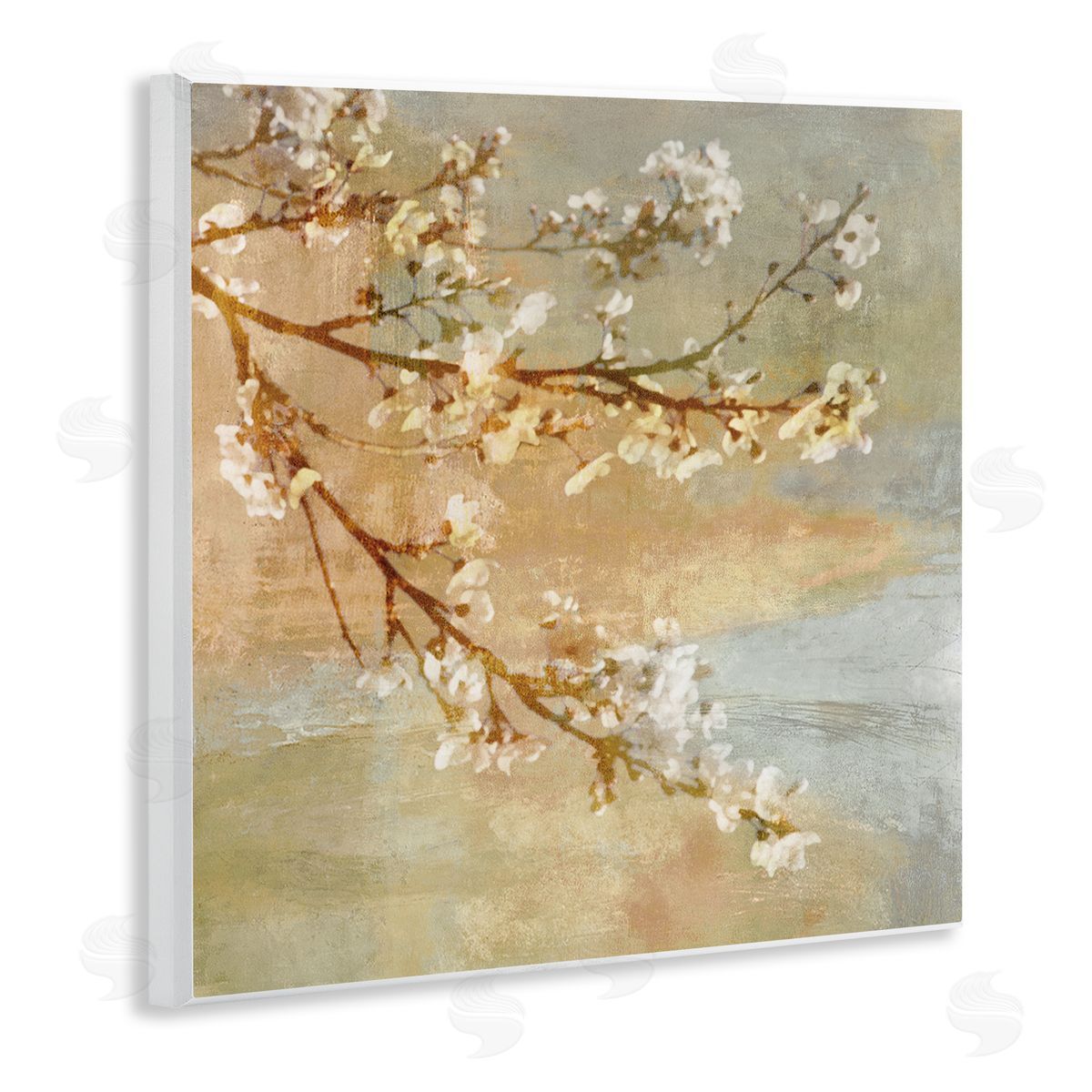 John Seba Vintage Cherry Blossom Tree Branch Distressed Charm Wooden Wall Plaque Art Print