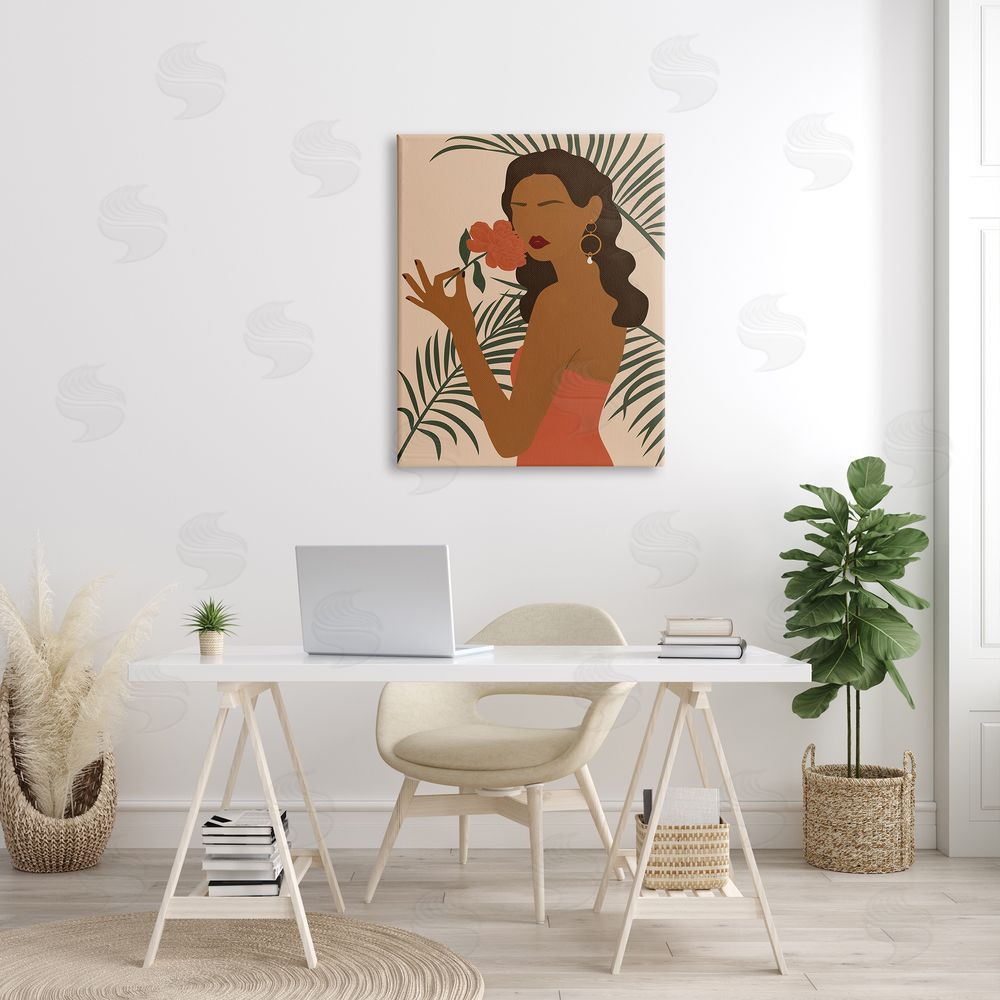 JJ Design House LLC Woman With Red Floral over Green Palm Leaves