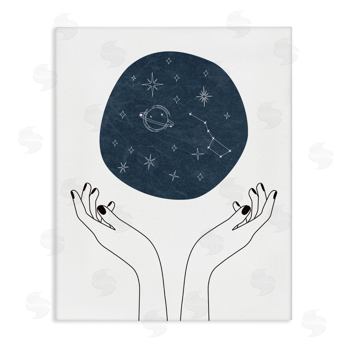JJ Design House LLC Hands Holding Galaxy Constellations Minimal Blue