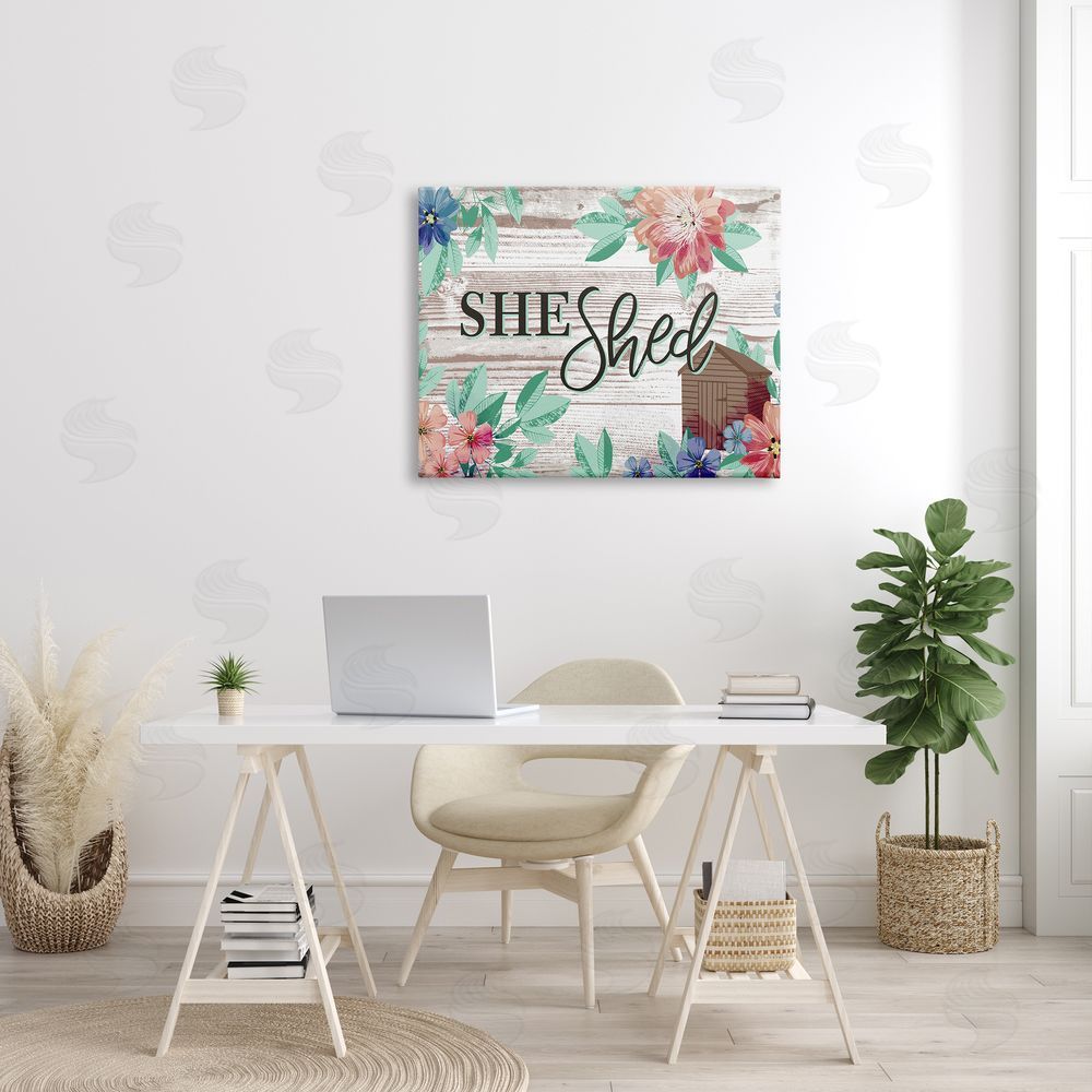Jennifer Ellory She Shed Typography Rustic Country Floral Sign