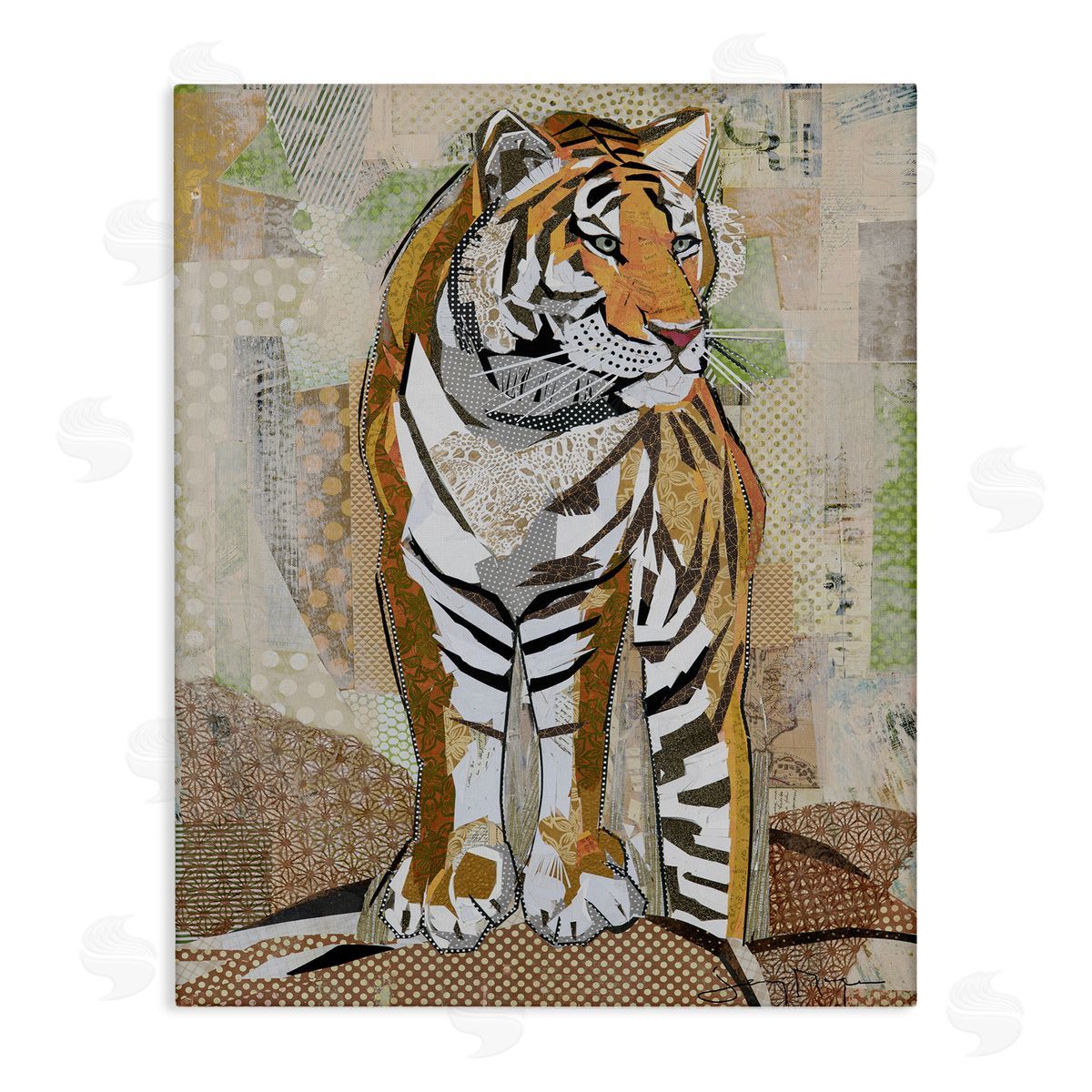 Jenny McGee Tiger Gazing Abstract Shape Collage Orange Brown