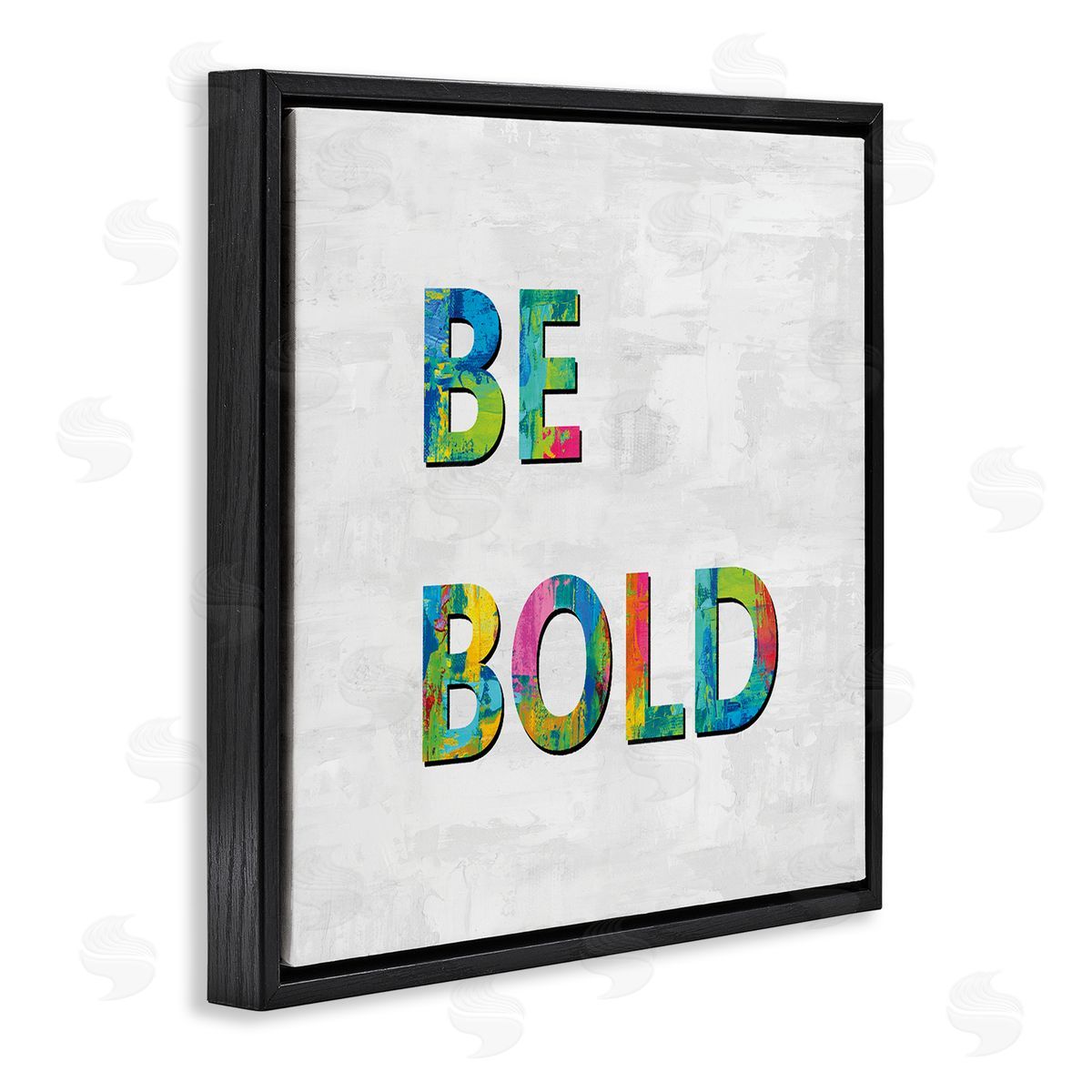 Jamie MacDowell Be Bold Sentiment Abstract Rainbow Typography Blue Green Black Floating Frame Canvas Wall Art Print