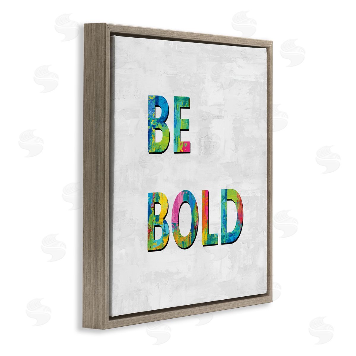 Jamie MacDowell Be Bold Sentiment Abstract Rainbow Typography Blue Green Brown Floating Frame Canvas Wall Art Print