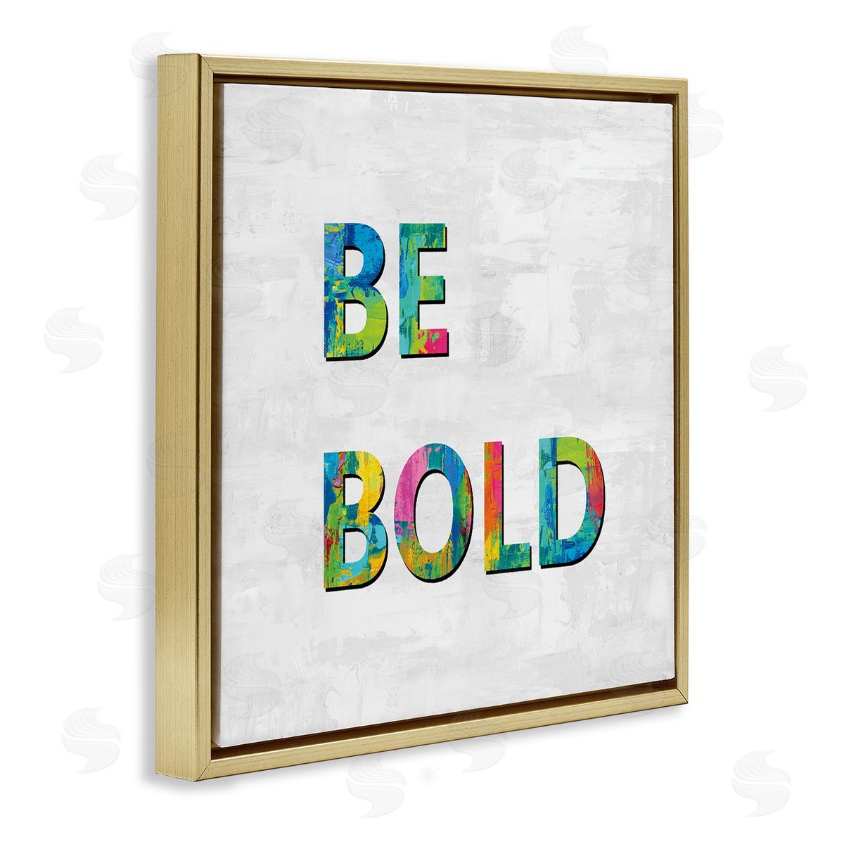 Jamie MacDowell Be Bold Sentiment Abstract Rainbow Typography Blue Green Gold Floating Frame Canvas Wall Art Print