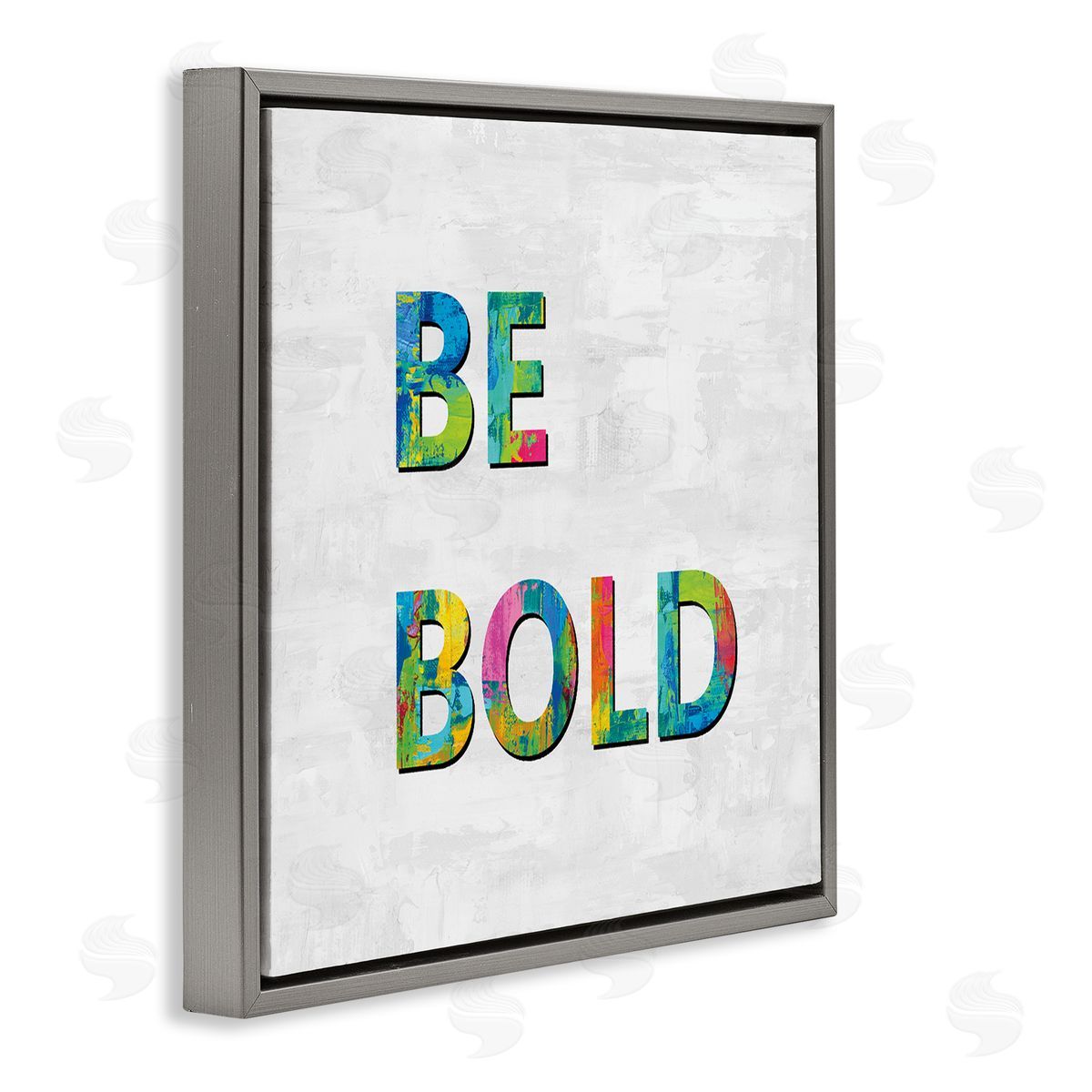 Jamie MacDowell Be Bold Sentiment Abstract Rainbow Typography Blue Green Gray Floating Frame Canvas Wall Art Print