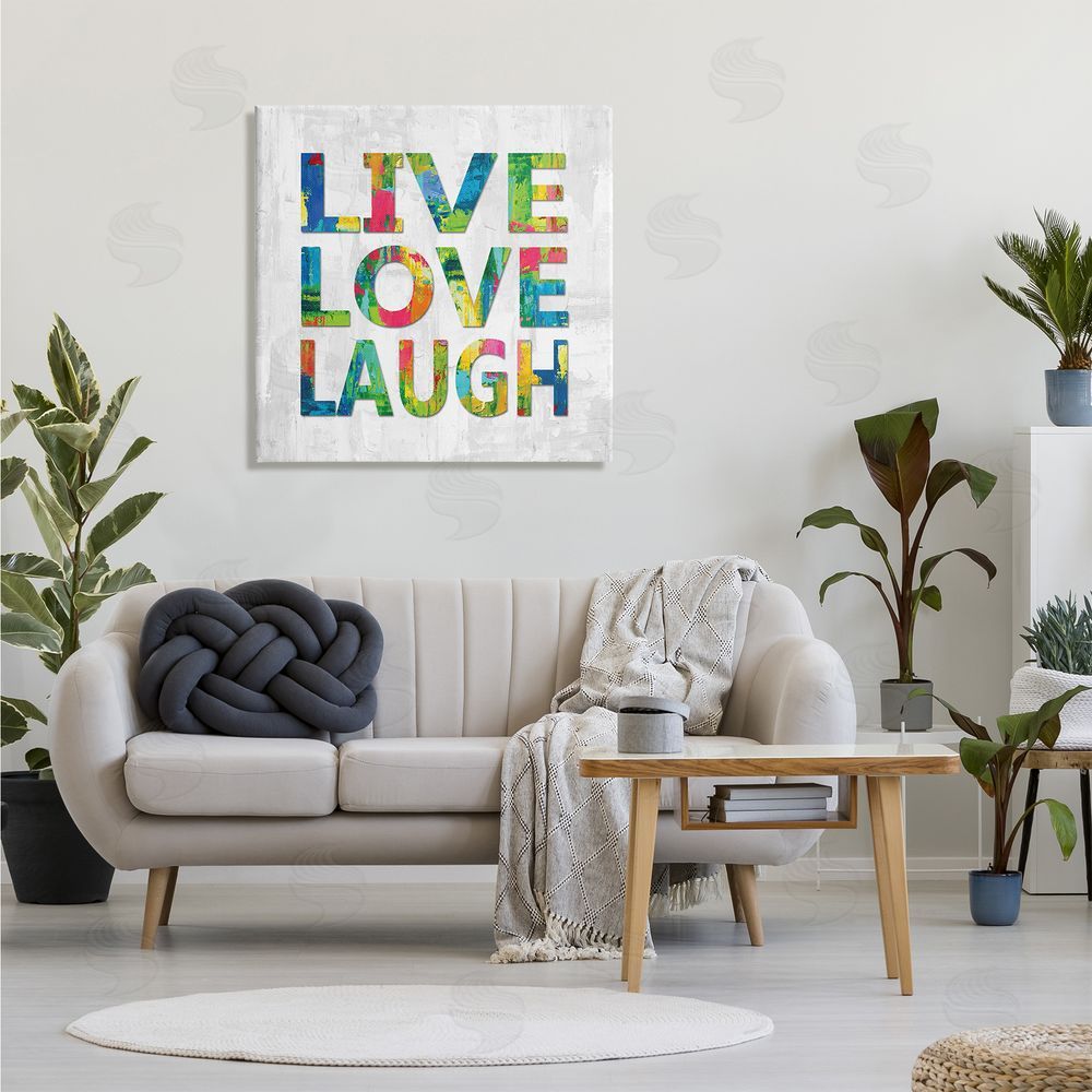 Jamie MacDowell Live Love Laugh Sentiment Bold Abstract Paint Typography Canvas Wall Art in Room