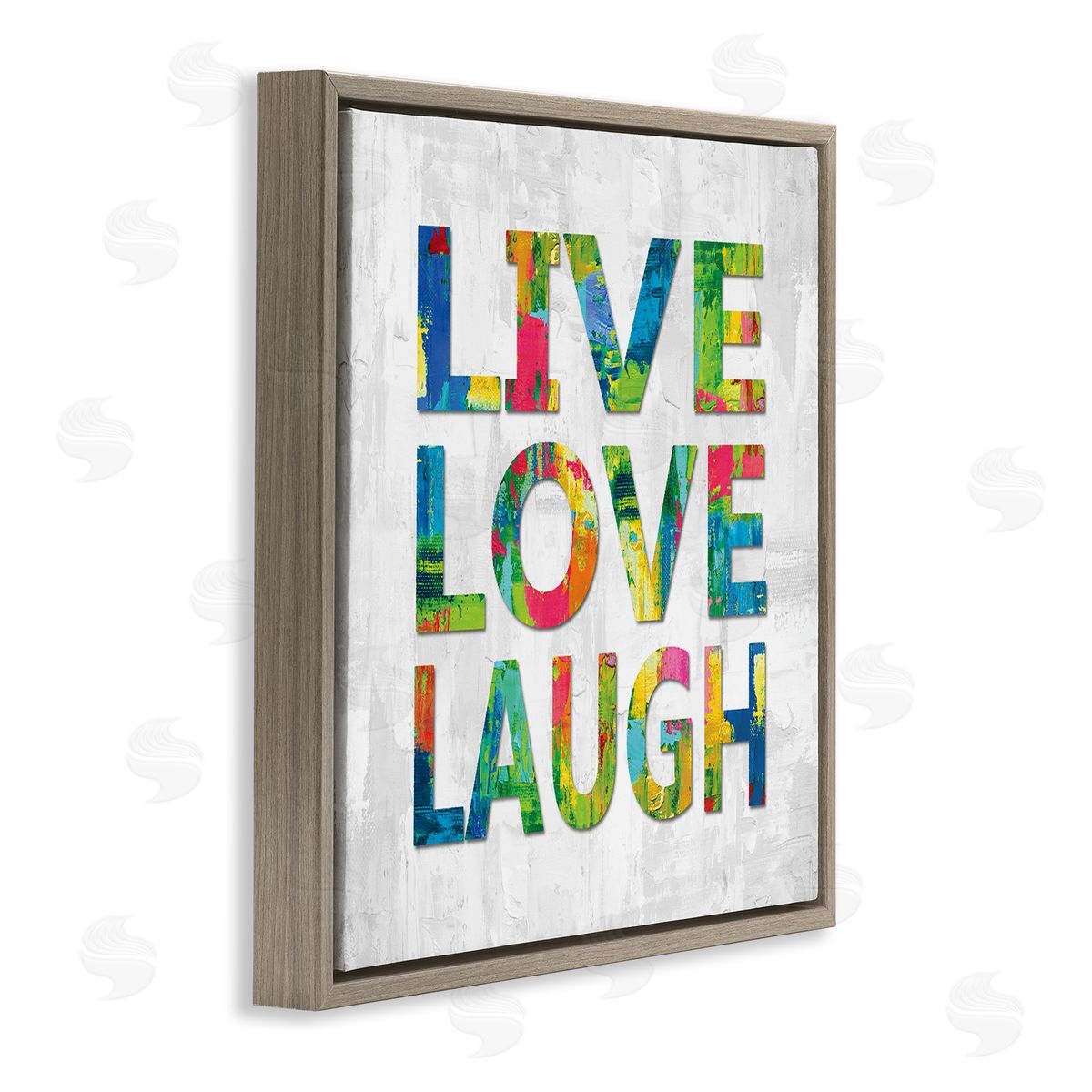 Jamie MacDowell Live Love Laugh Sentiment Bold Abstract Paint Typography Brown Floating Frame Canvas Wall Art Print