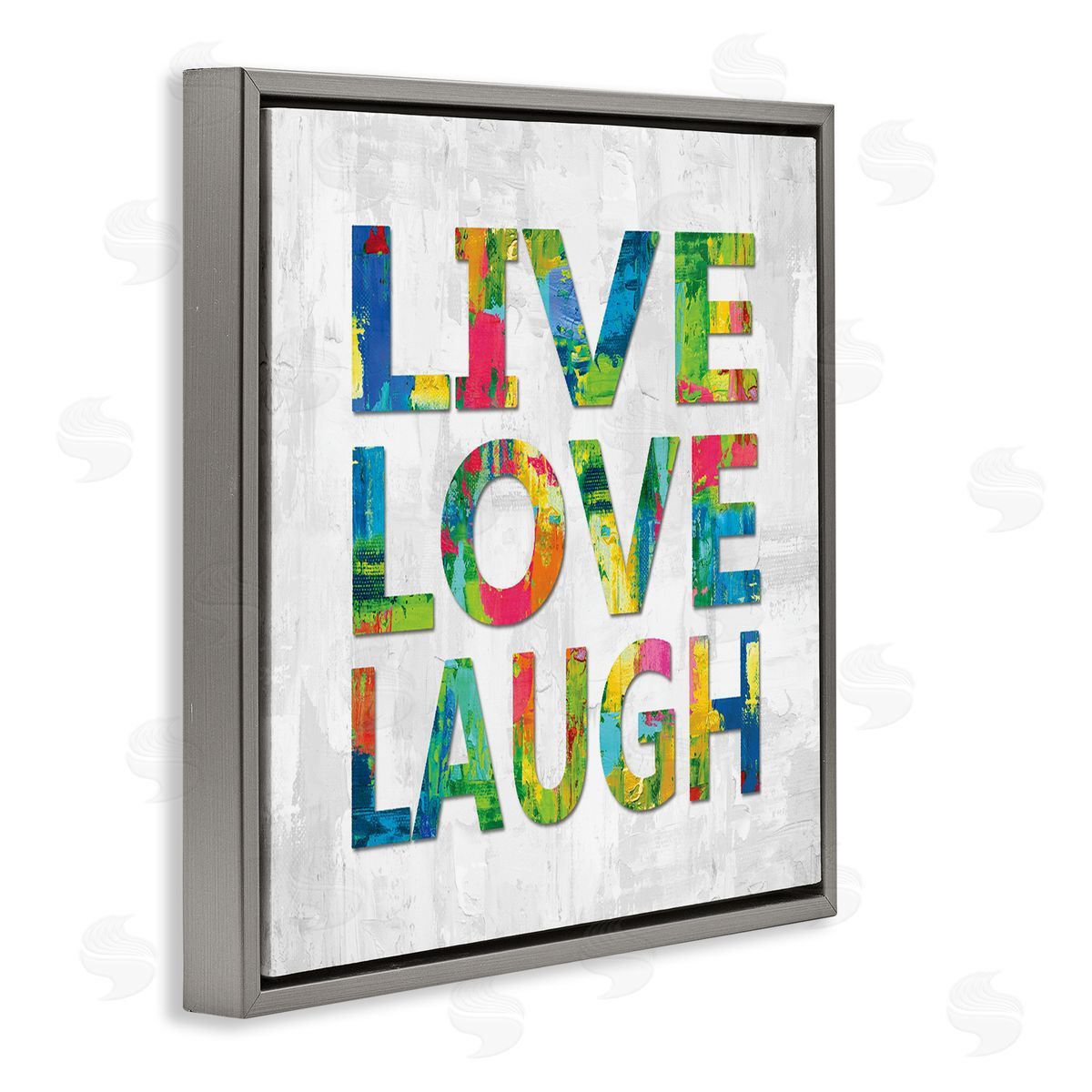 Jamie MacDowell Live Love Laugh Sentiment Bold Abstract Paint Typography Gray Floating Frame Canvas Wall Art Print