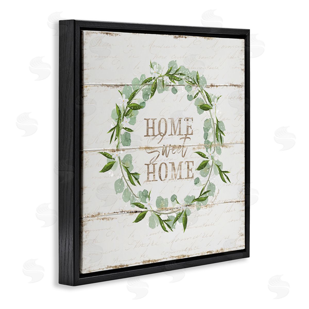 Sweet Home Eucalyptus Wreath Black Floating Frame Canvas Wall Art, Home Decor by Jennifer Pugh