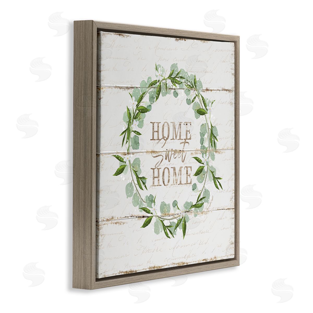 Sweet Home Eucalyptus Wreath Brown Floating Frame Canvas Wall Art, Home Decor by Jennifer Pugh