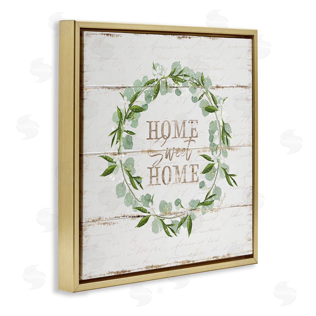 Sweet Home Eucalyptus Wreath Gold Floating Frame Canvas Wall Art, Home Decor by Jennifer Pugh