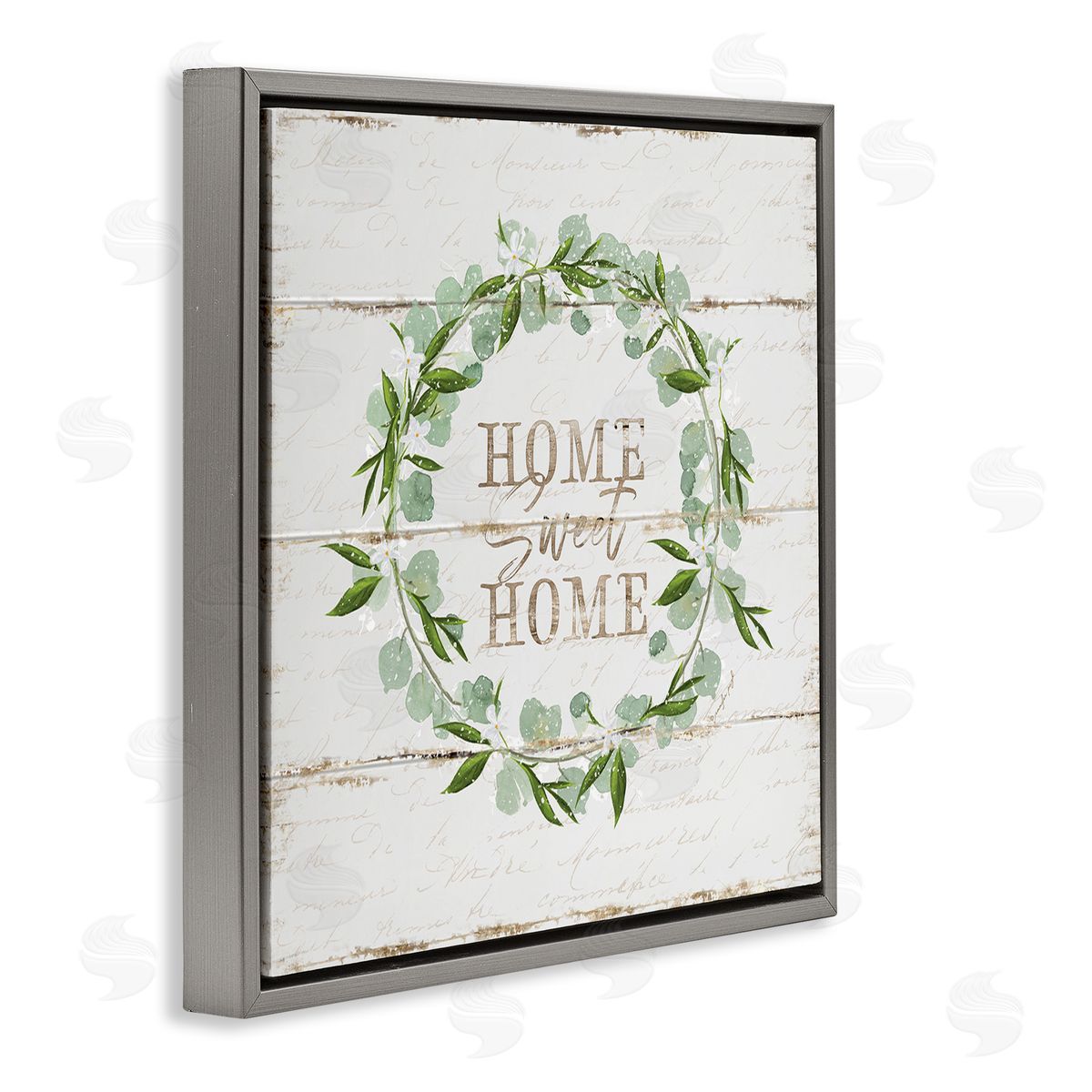 Sweet Home Eucalyptus Wreath Grey Floating Frame Canvas Wall Art, Home Decor by Jennifer Pugh
