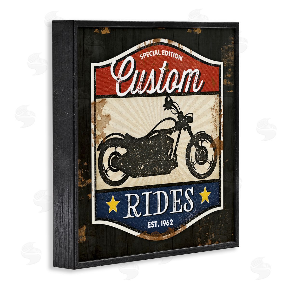 Jennifer Pugh Custom Rides Motorcycle Sign Vintage Americana Bike  Black Framed Glicee Wall Art Print