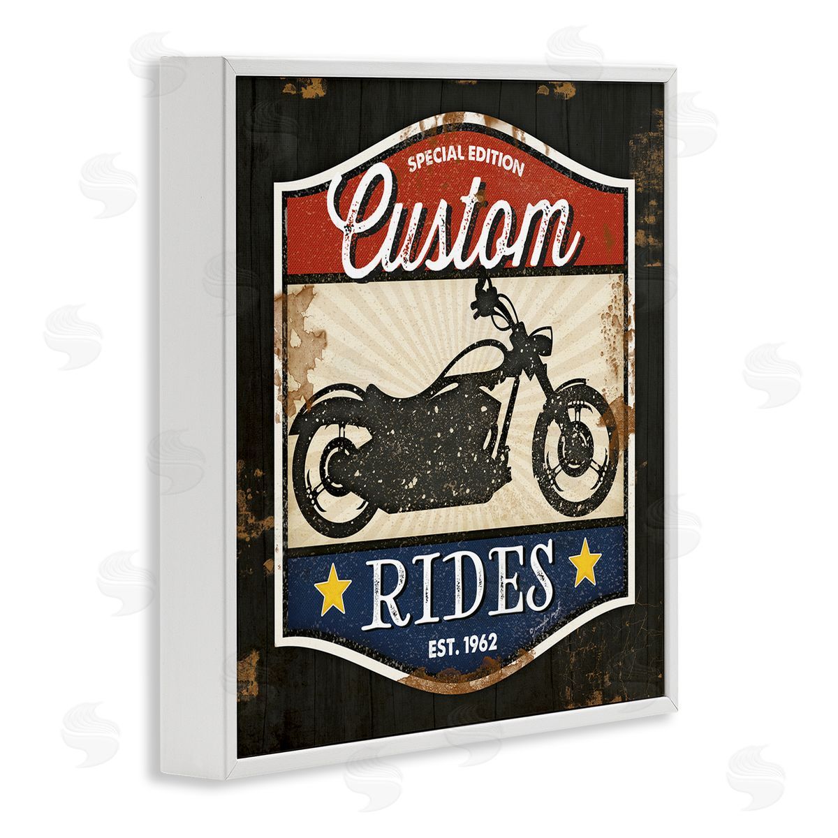Jennifer Pugh Custom Rides Motorcycle Sign Vintage Americana Bike  White Framed Glicee Wall Art Print