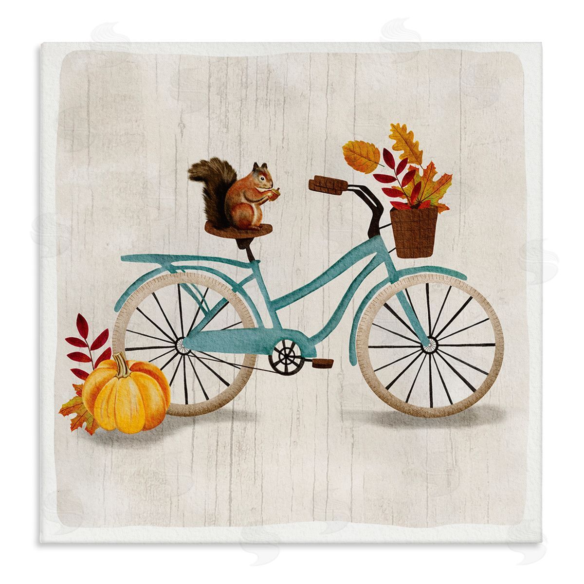 Squirrel on Autumnal Bicycle Canvas Wall Art, Home Decor by Jackie Quigley