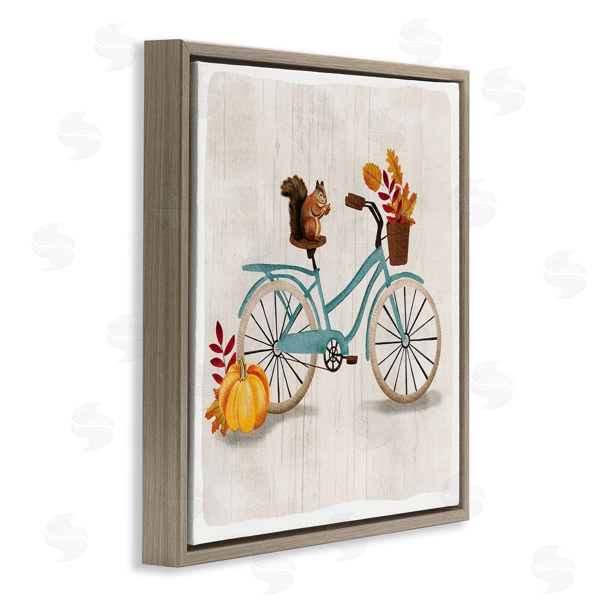 Squirrel on Autumnal Bicycle Brown Floating Frame Canvas Wall Art, Home Decor by Jackie Quigley