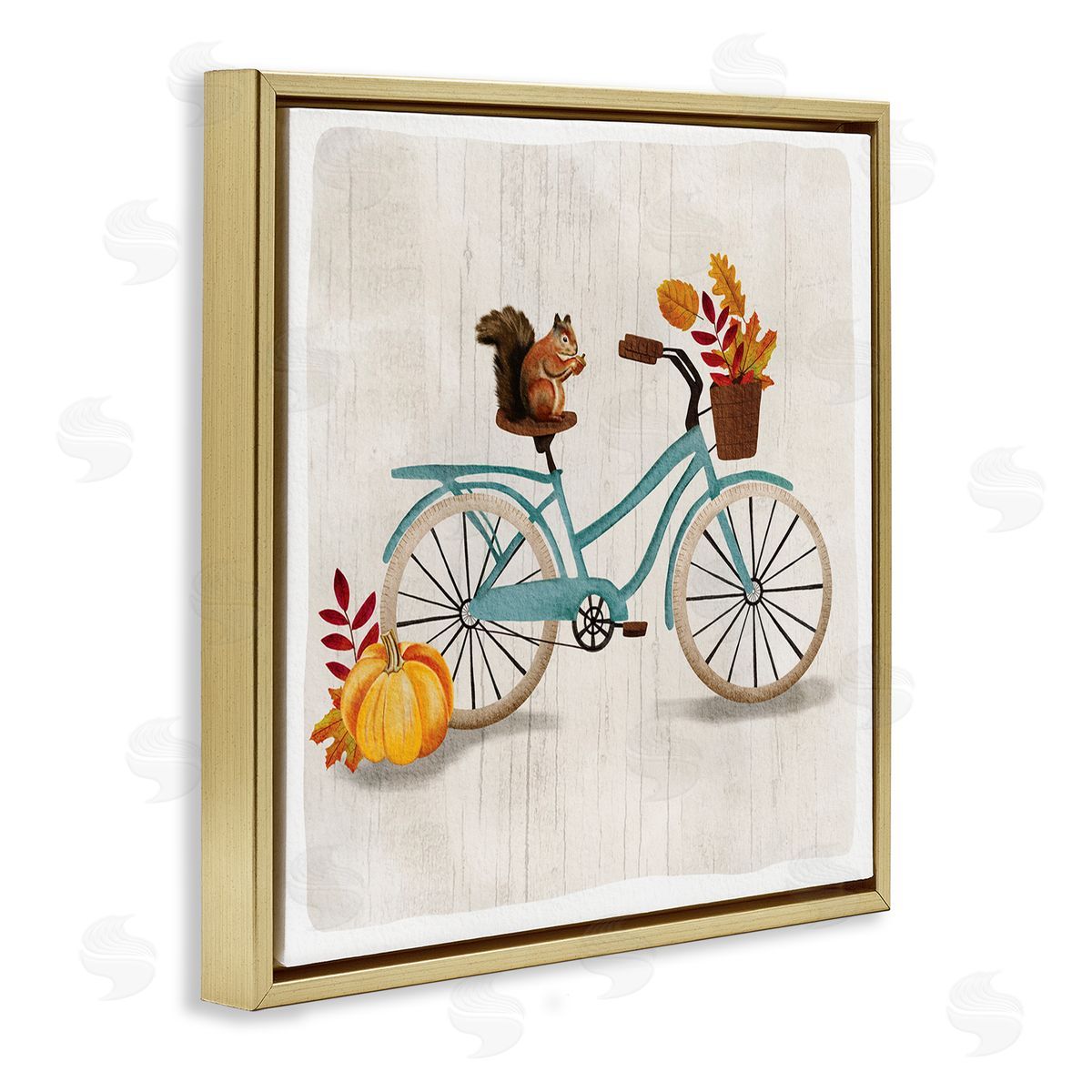 Squirrel on Autumnal Bicycle Gold Floating Frame Canvas Wall Art, Home Decor by Jackie Quigley