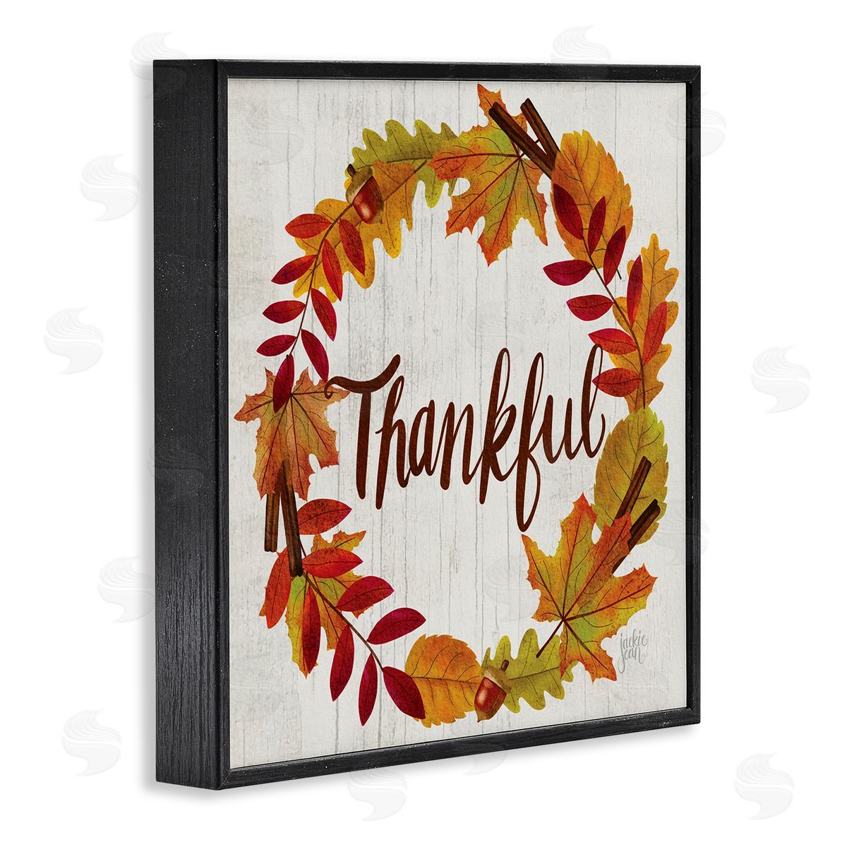 Jackie Quigley Autumn Tree Leaf Wreath Thankful Sentiment Home Sign Black Framed Glicee Wall Art Print