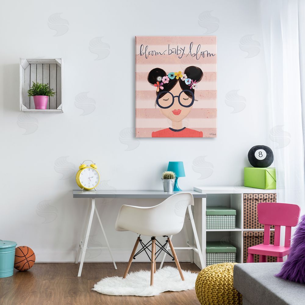 Lady Louise Designs Bloom Baby Bloom Phrase Pink Stripe Smiling Woman