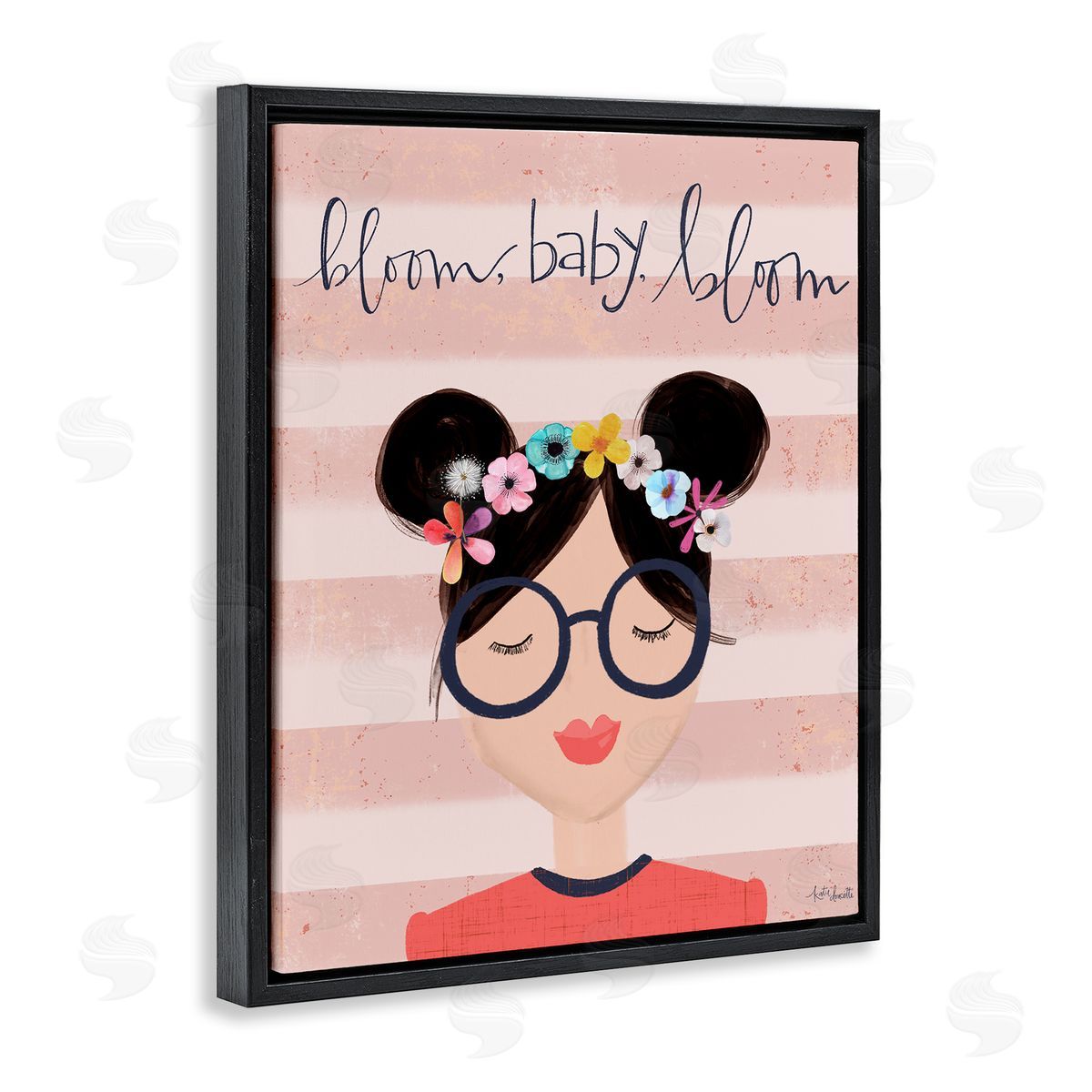 Lady Louise Designs Bloom Baby Bloom Phrase Pink Stripe Smiling Woman