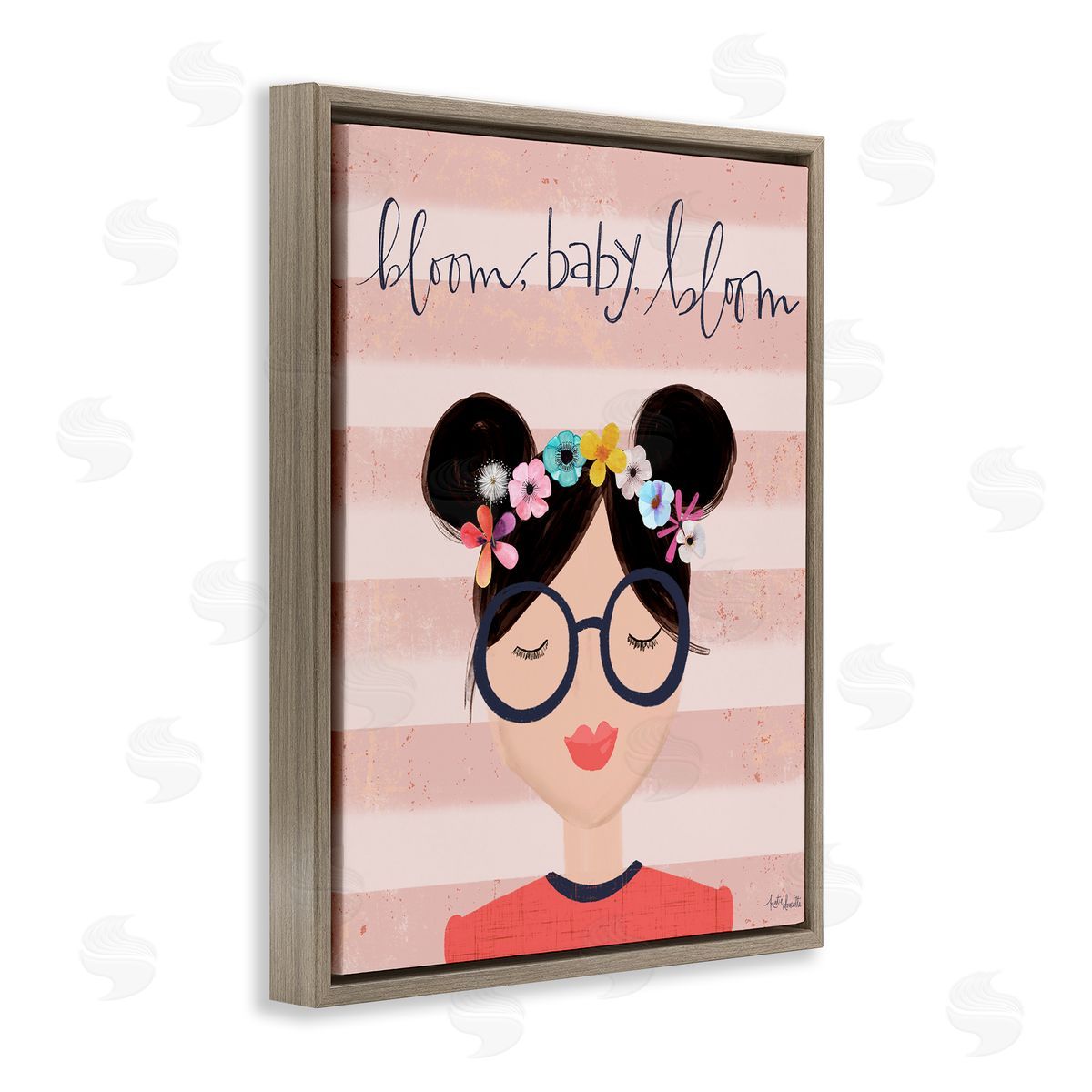 Lady Louise Designs Bloom Baby Bloom Phrase Pink Stripe Smiling Woman