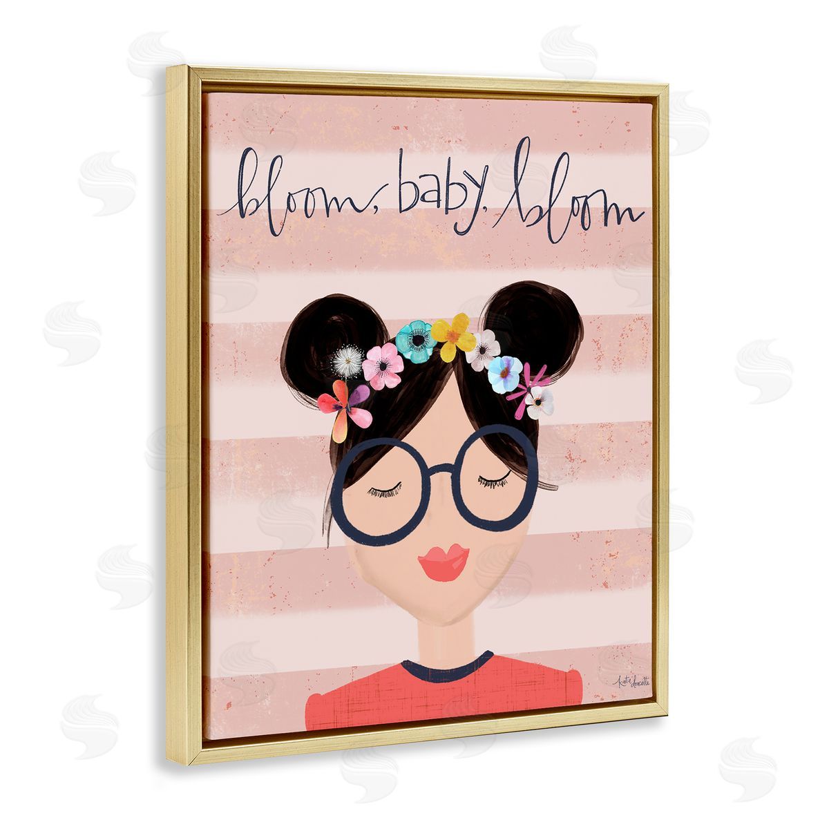 Lady Louise Designs Bloom Baby Bloom Phrase Pink Stripe Smiling Woman