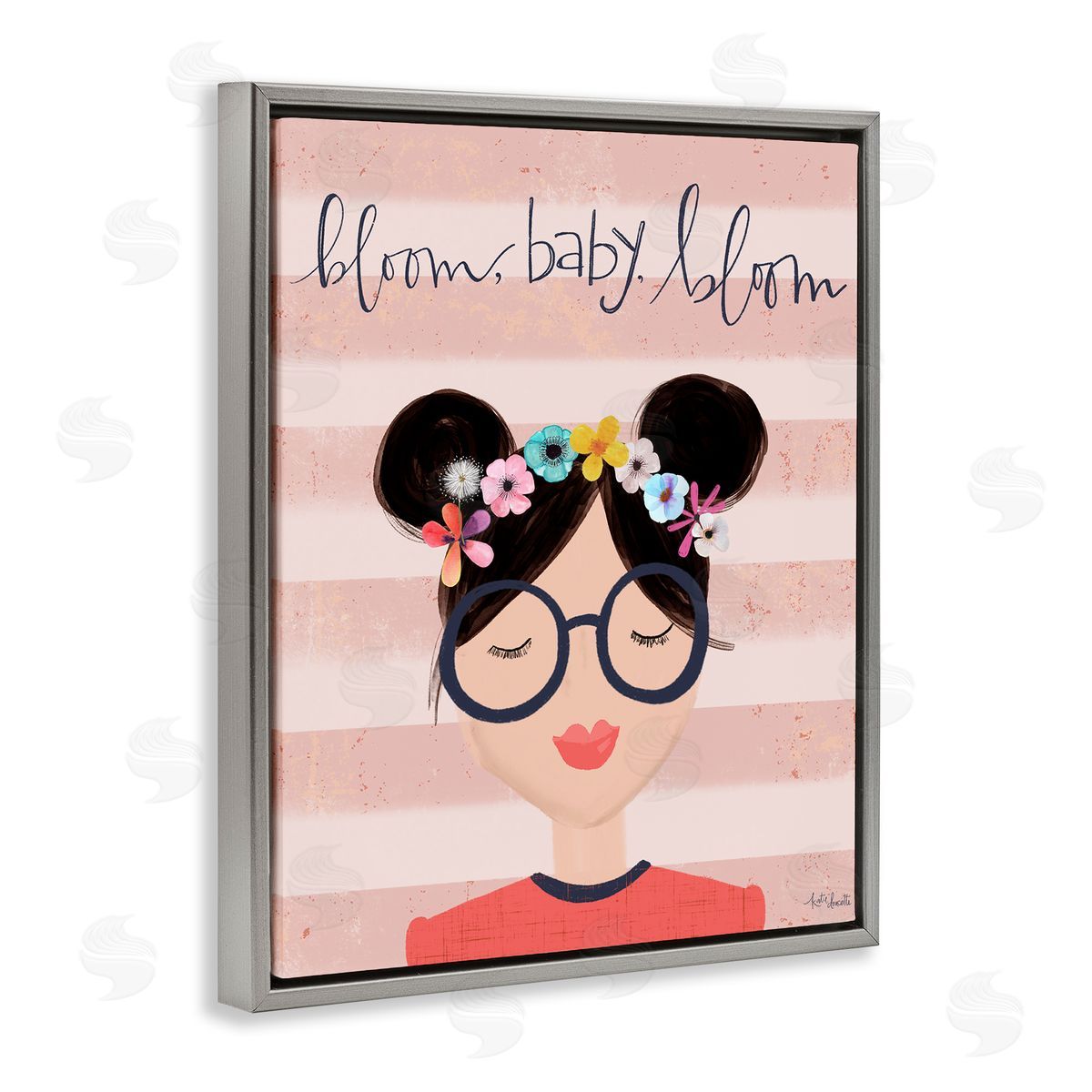 Lady Louise Designs Bloom Baby Bloom Phrase Pink Stripe Smiling Woman