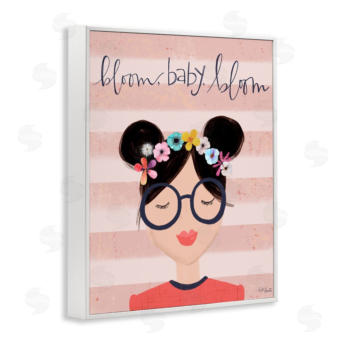 Lady Louise Designs Bloom Baby Bloom Phrase Pink Stripe Smiling Woman