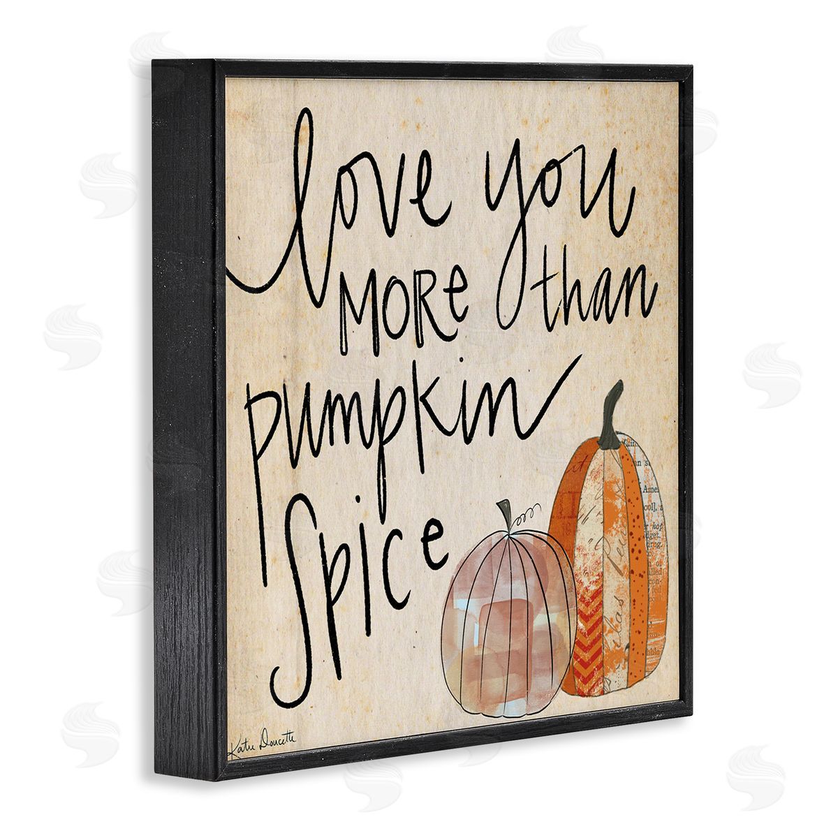 Katie Doucette Love You More Than Pumpkin Spice Phrase Patterned Gourds Black Framed Glicee Wall Art Print