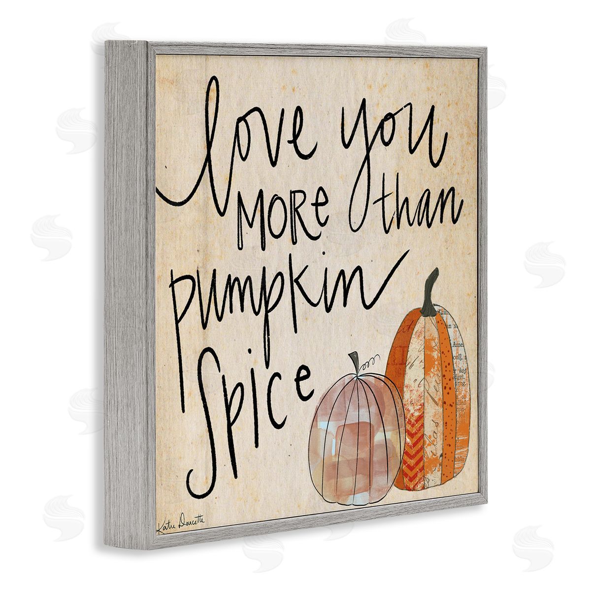 Katie Doucette Love You More Than Pumpkin Spice Phrase Patterned Gourds Gray Framed Glicee Wall Art Print
