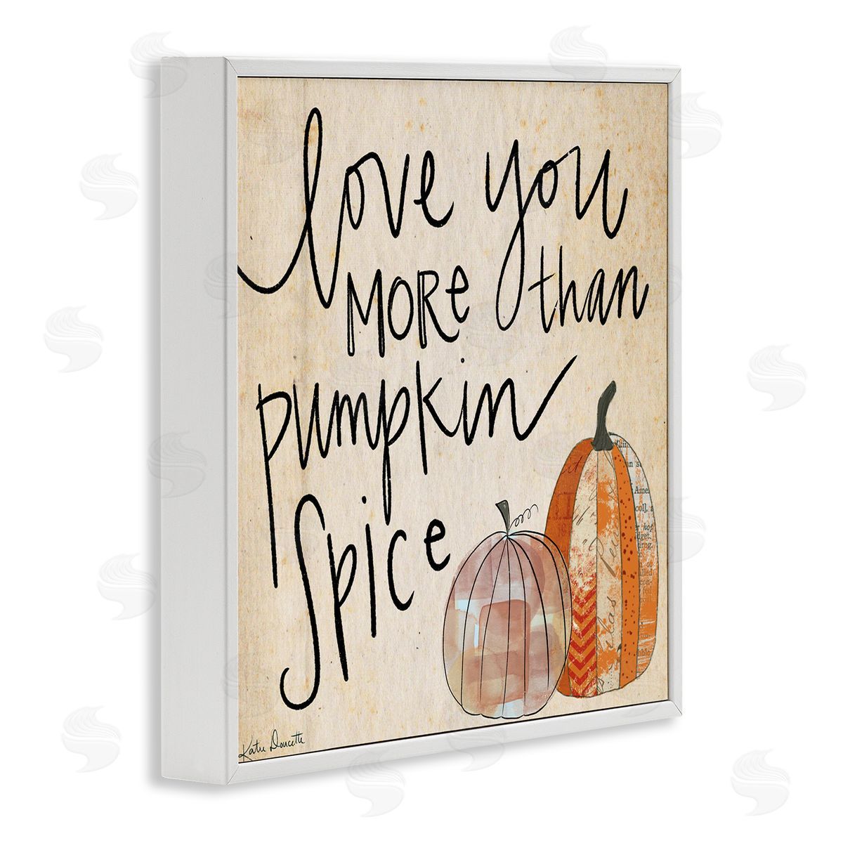 Katie Doucette Love You More Than Pumpkin Spice Phrase Patterned Gourds White Framed Glicee Wall Art Print