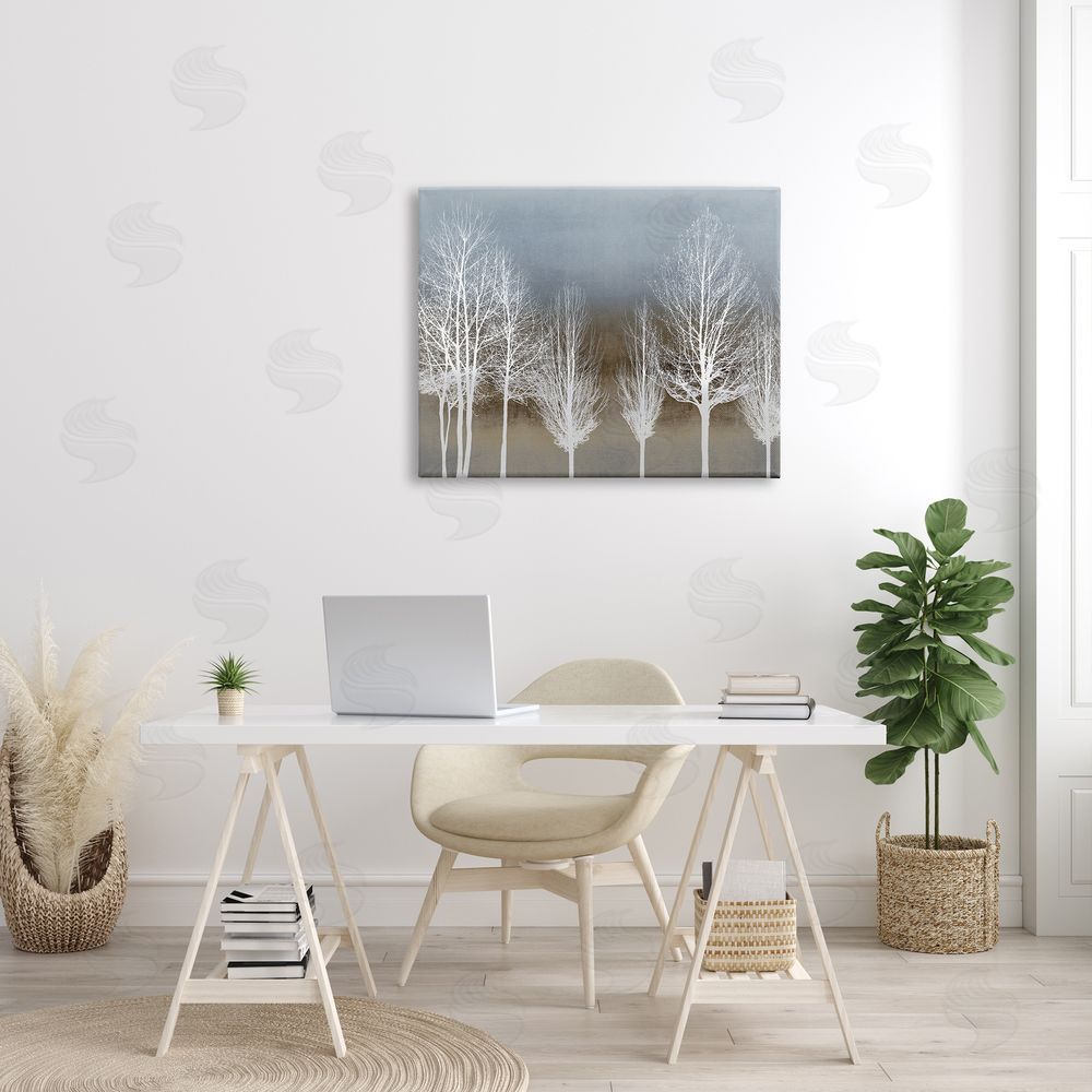 Kate Bennett Abstract Forest Line White Bare Tree Silhouettes