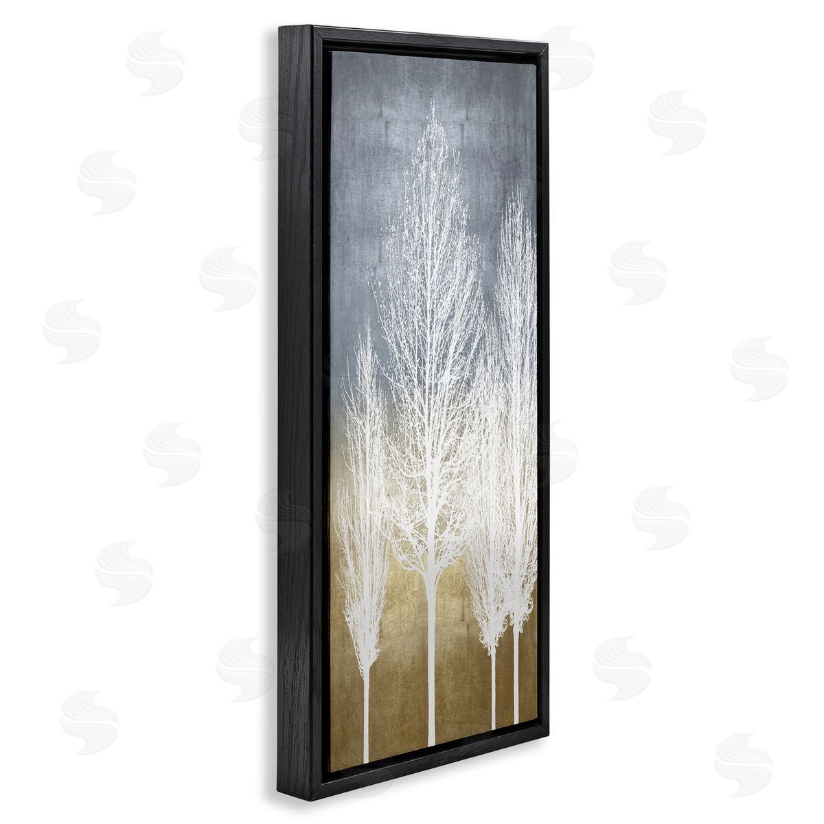 Tall Tree Silhouettes Abstraction Black Floating Frame Canvas Wall Art, Home Decor by Kate Bennett