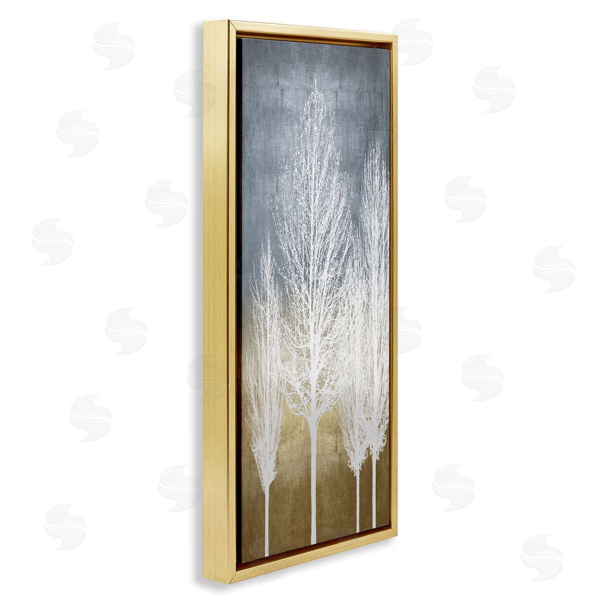 Tall Tree Silhouettes Abstraction Gold Floating Frame Canvas Wall Art, Home Decor by Kate Bennett