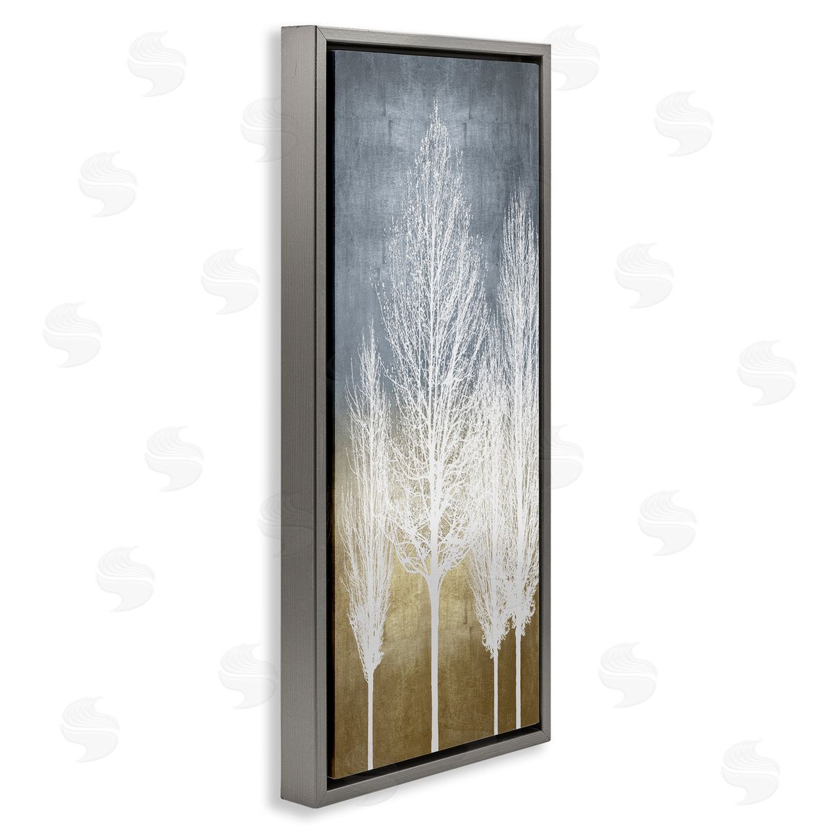 Tall Tree Silhouettes Abstraction Grey Floating Frame Canvas Wall Art, Home Decor by Kate Bennett