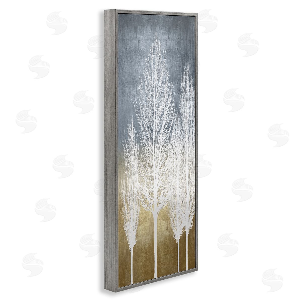 Tall Tree Silhouettes Abstraction Grey Frame Print Wall Art, Home Decor by Kate Bennett