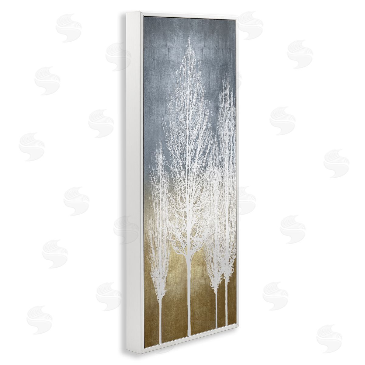 Tall Tree Silhouettes Abstraction White Frame Print Wall Art, Home Decor by Kate Bennett