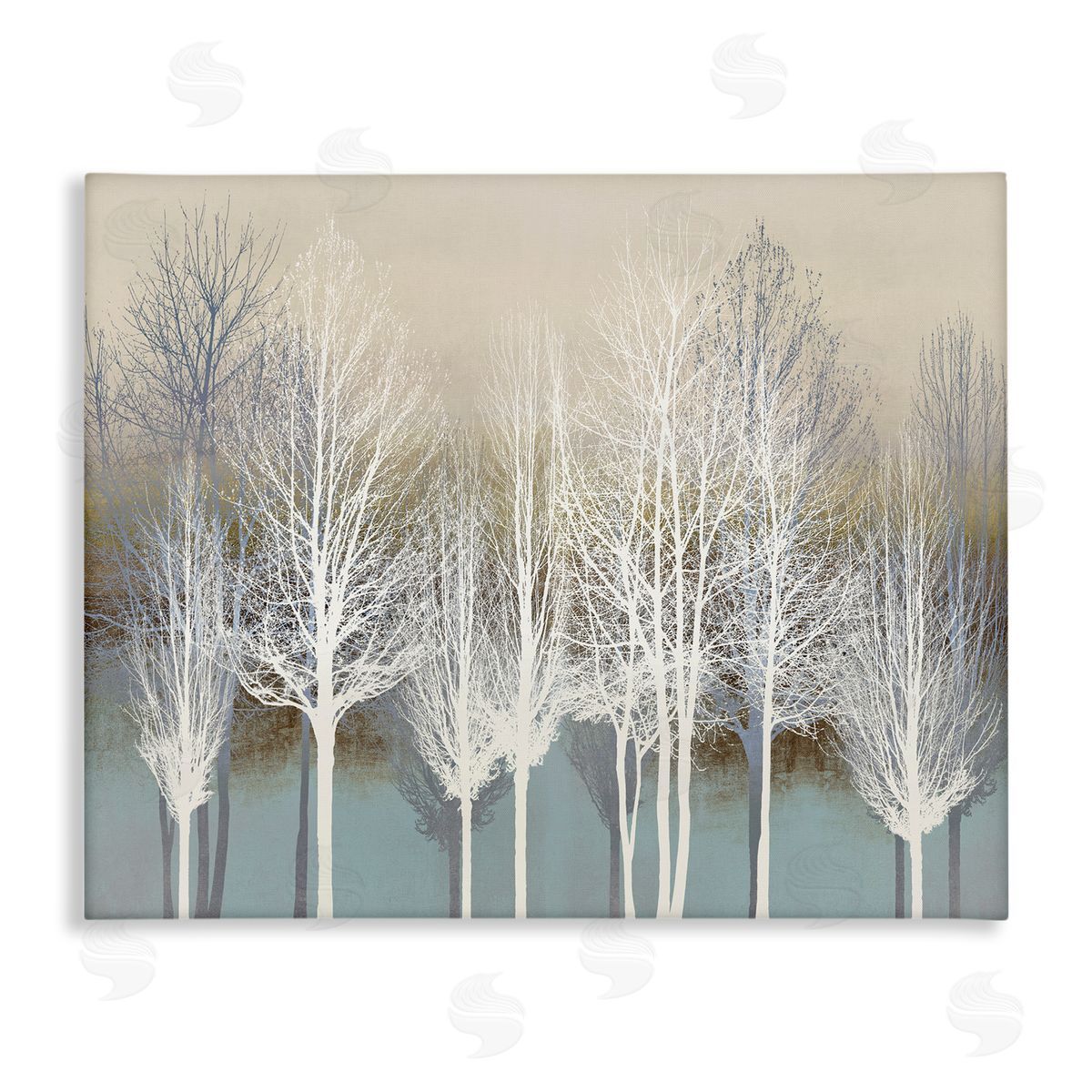 Kate Bennett Winter Tree Forest Silhouettes over Abstract Pattern