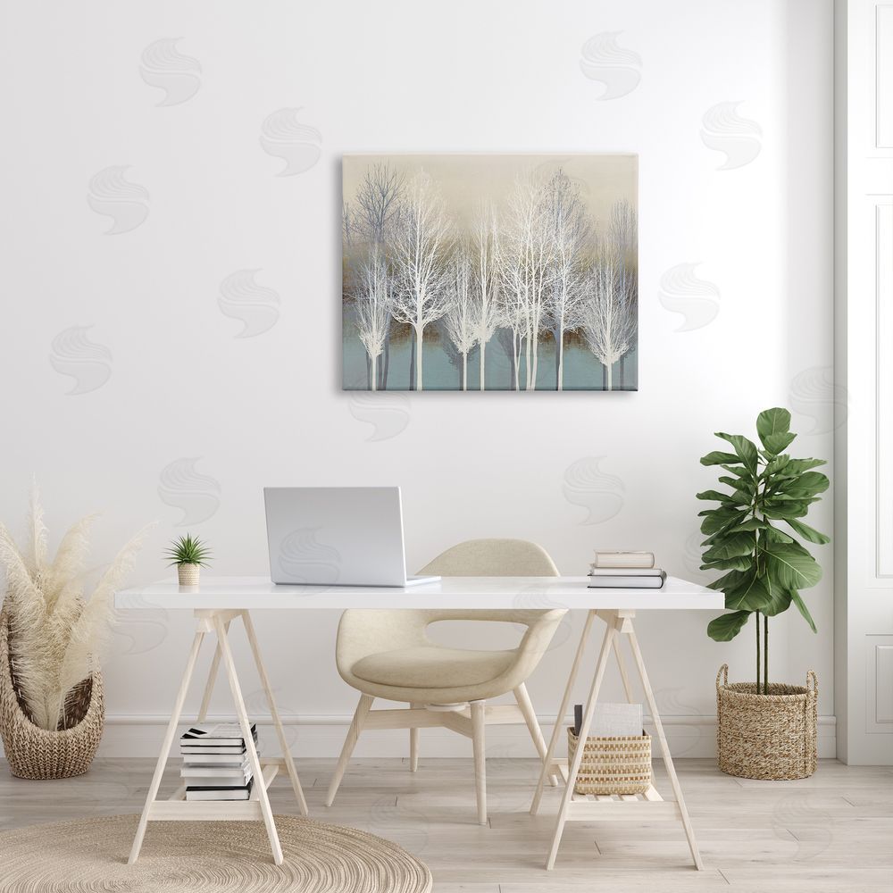 Kate Bennett Winter Tree Forest Silhouettes over Abstract Pattern