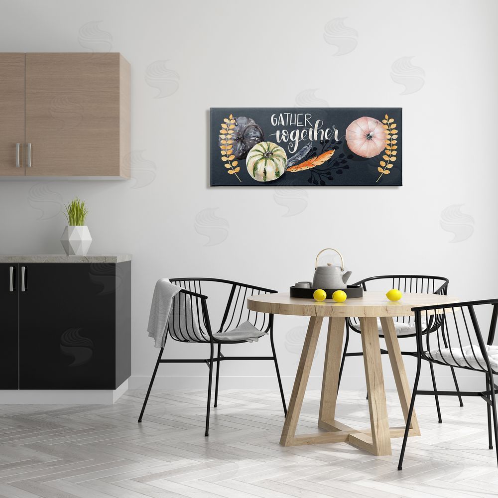 Jennifer Paxton Parker Gather Together Pumpkin Harvest Phrase Feathers Deep Blue