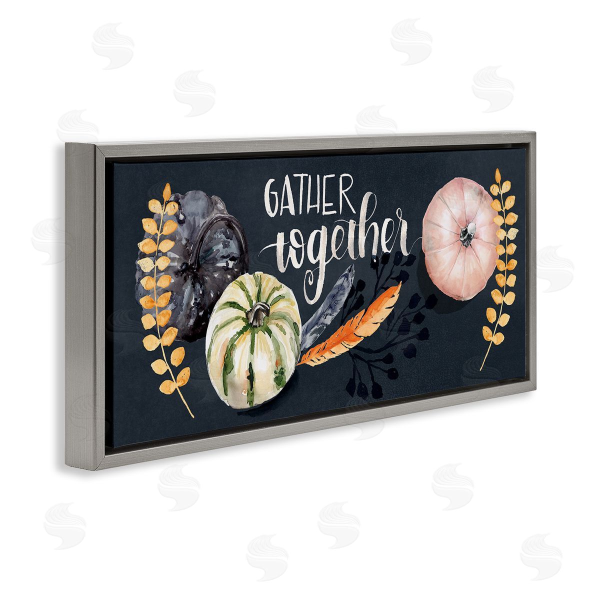 Jennifer Paxton Parker Gather Together Pumpkin Harvest Phrase Feathers Deep Blue