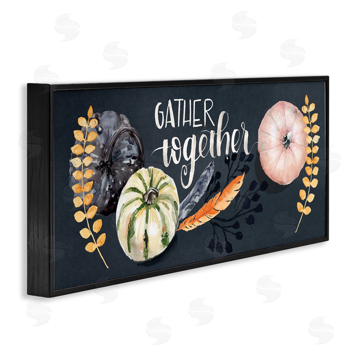 Jennifer Paxton Parker Gather Together Pumpkin Harvest Phrase Feathers Deep Blue