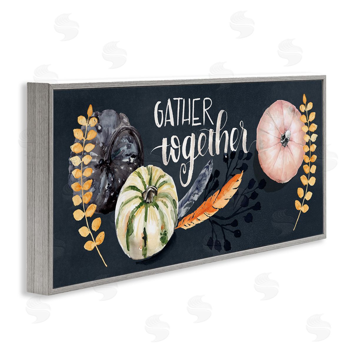 Jennifer Paxton Parker Gather Together Pumpkin Harvest Phrase Feathers Deep Blue