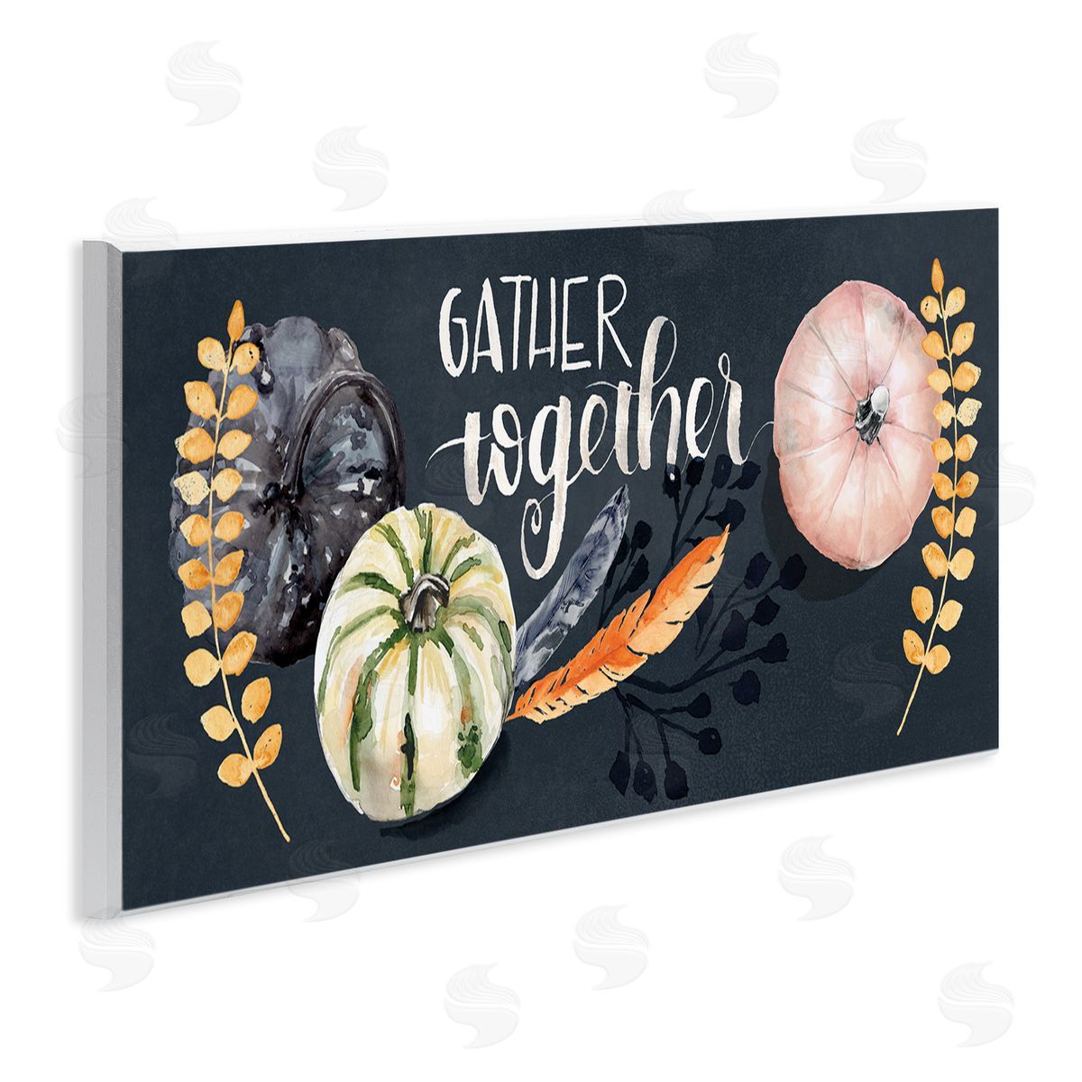 Jennifer Paxton Parker Gather Together Pumpkin Harvest Phrase Feathers Deep Blue