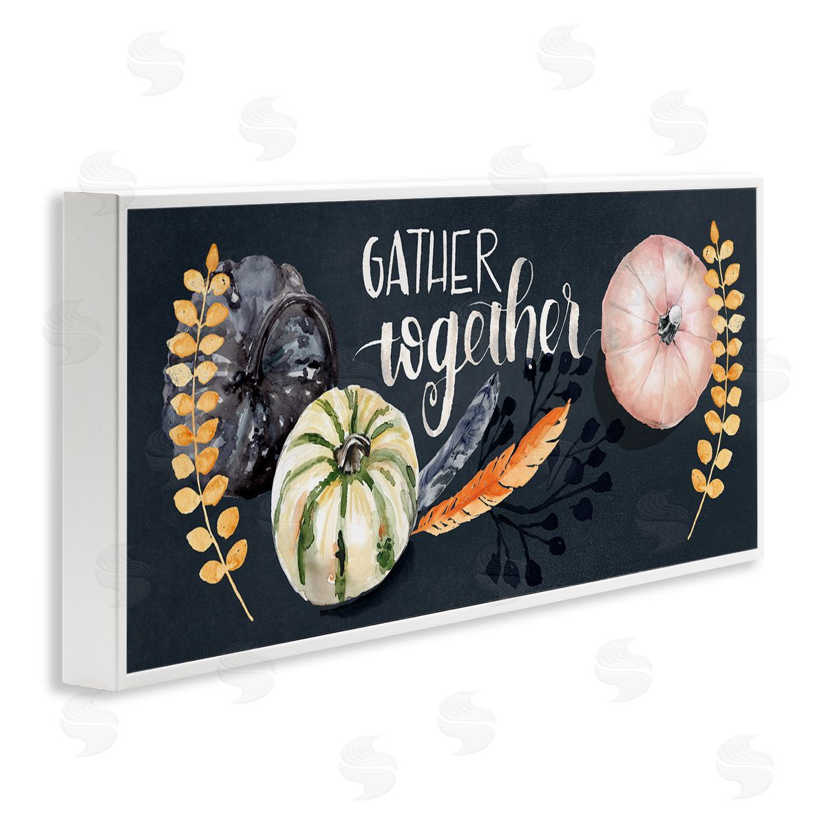 Jennifer Paxton Parker Gather Together Pumpkin Harvest Phrase Feathers Deep Blue